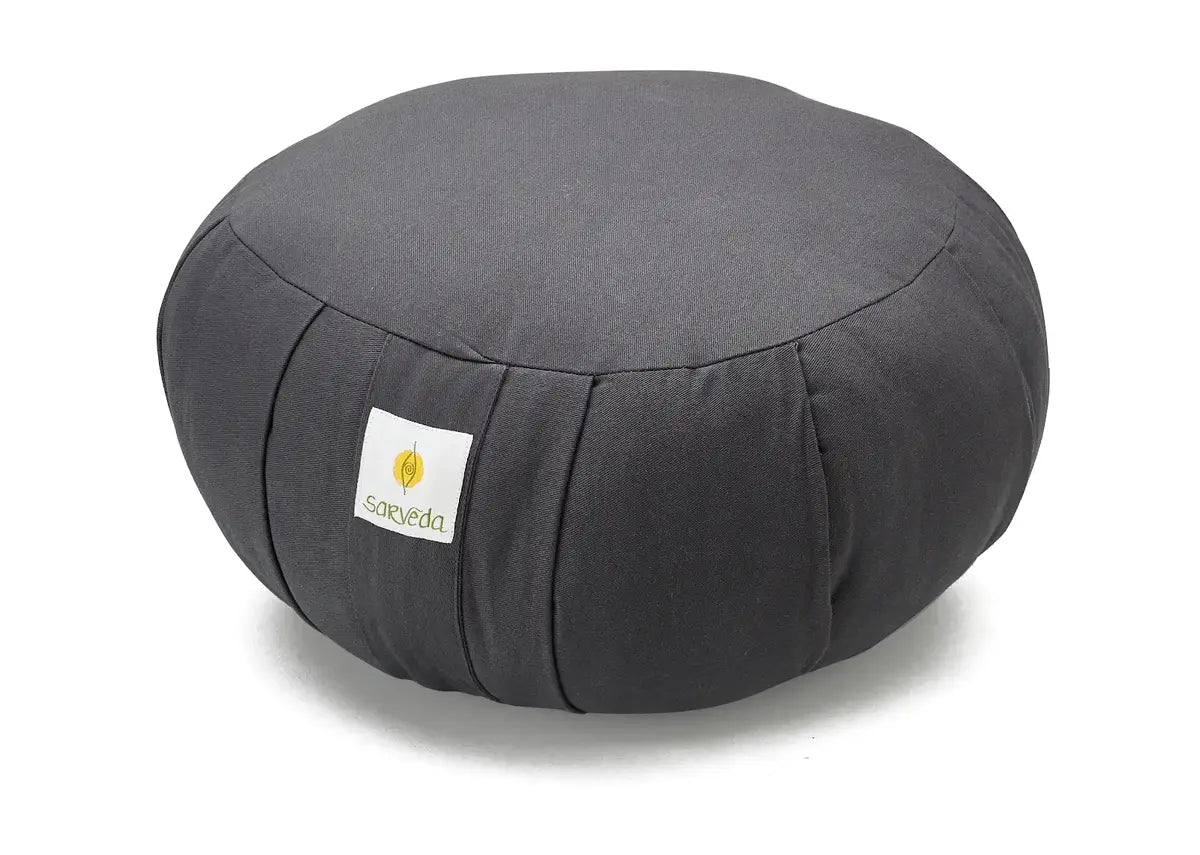 Sarveda Round Zafu Meditation and Yoga Cushion | Filled with Cotton | Dark Grey