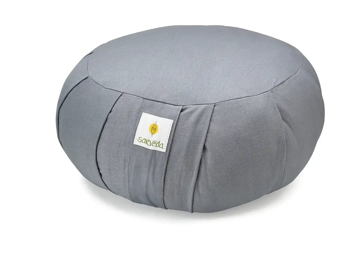 Sarveda Round Zafu Meditation and Yoga Cushion | Filled with Cotton | Grey