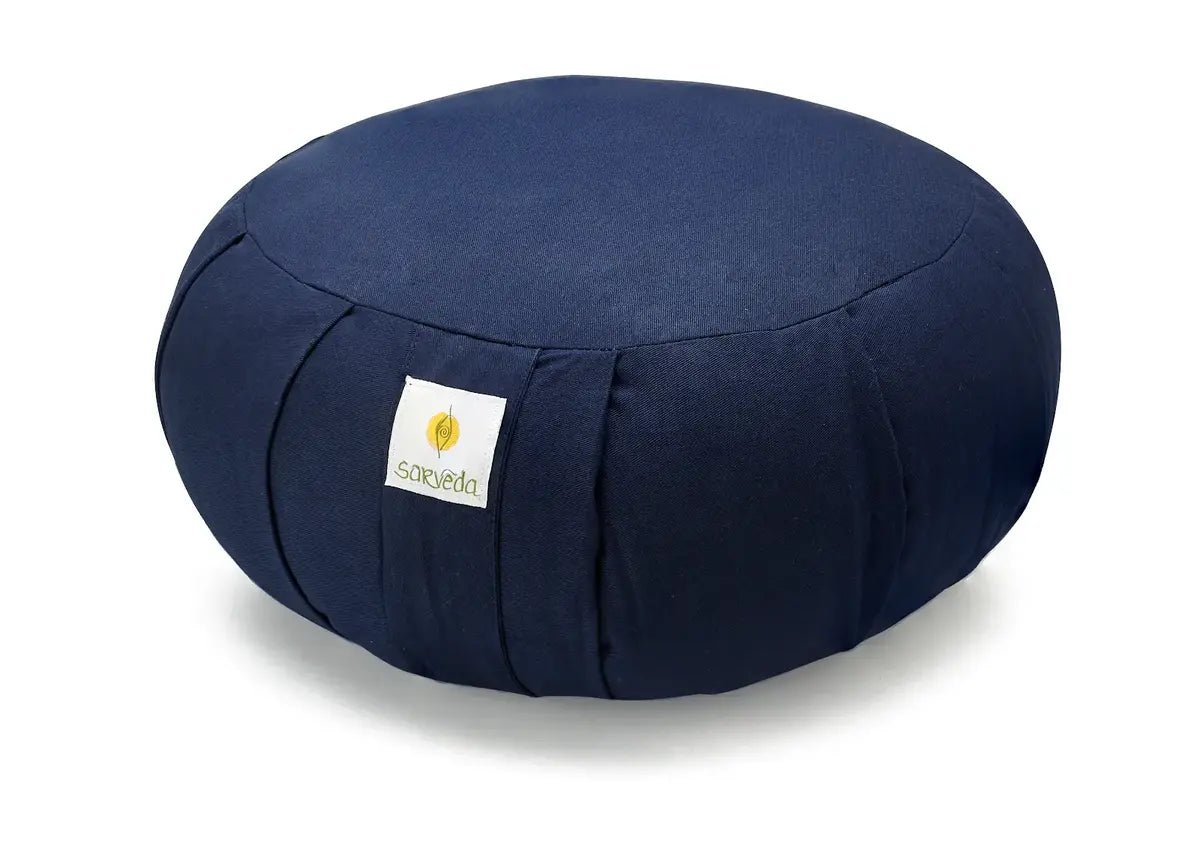 Sarveda Round Zafu Meditation and Yoga Cushion | Filled with Cotton | Navy Blue