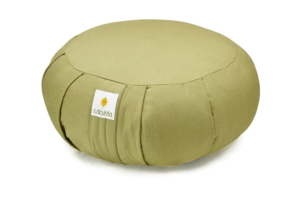 Sarveda Round Zafu Meditation and Yoga Cushion | Filled with Cotton | Sage