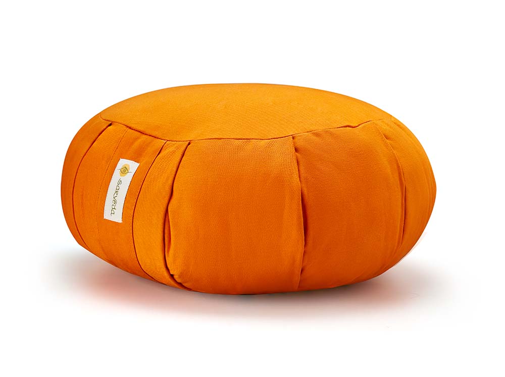 Sarveda Round Zafu Meditation and Yoga Cushion | Filled with Cotton | Orange