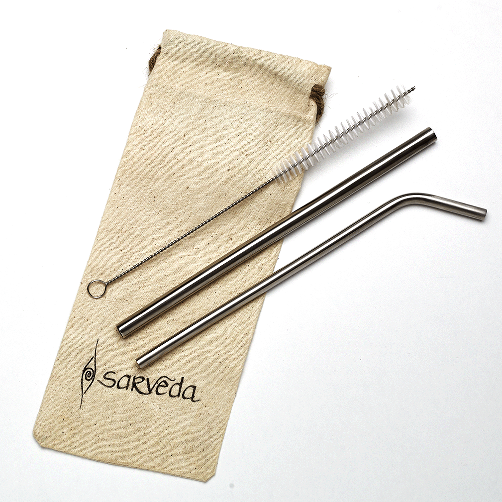 Sarveda Reusable & Eco-friendly Stainless Steel Straws | Pack of 2