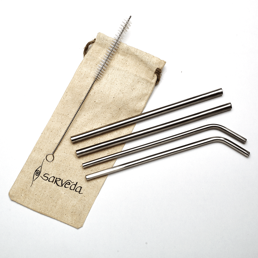 Sarveda Reusable & Eco-friendly Stainless Steel Straws | Pack of 4