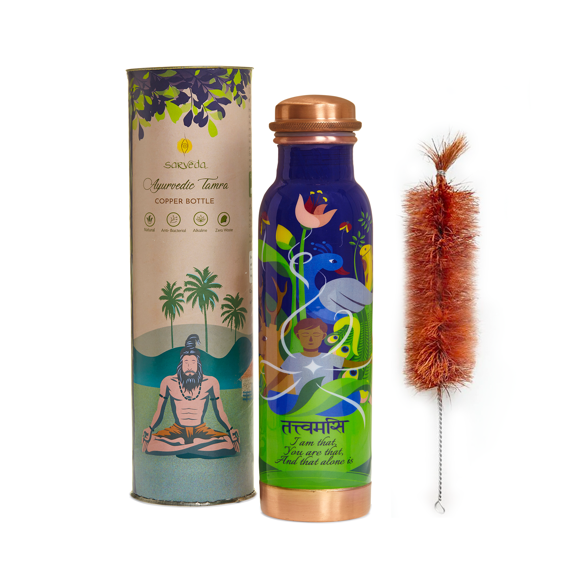 Sarveda Tatvamassi Copper Bottle-Blue -.500Ml with Brush