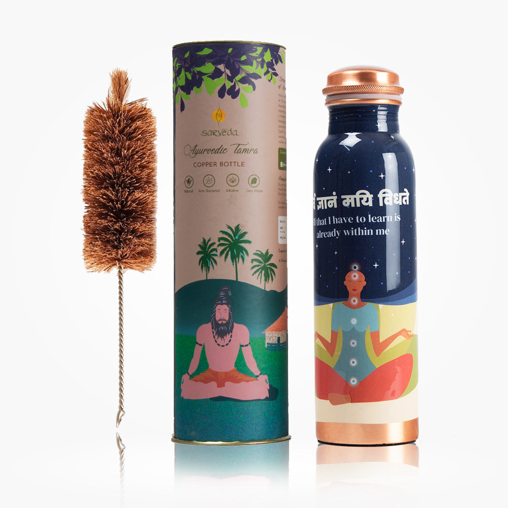 Sarveda Blue Meditation Copper Bottle .500 Ml with Brush