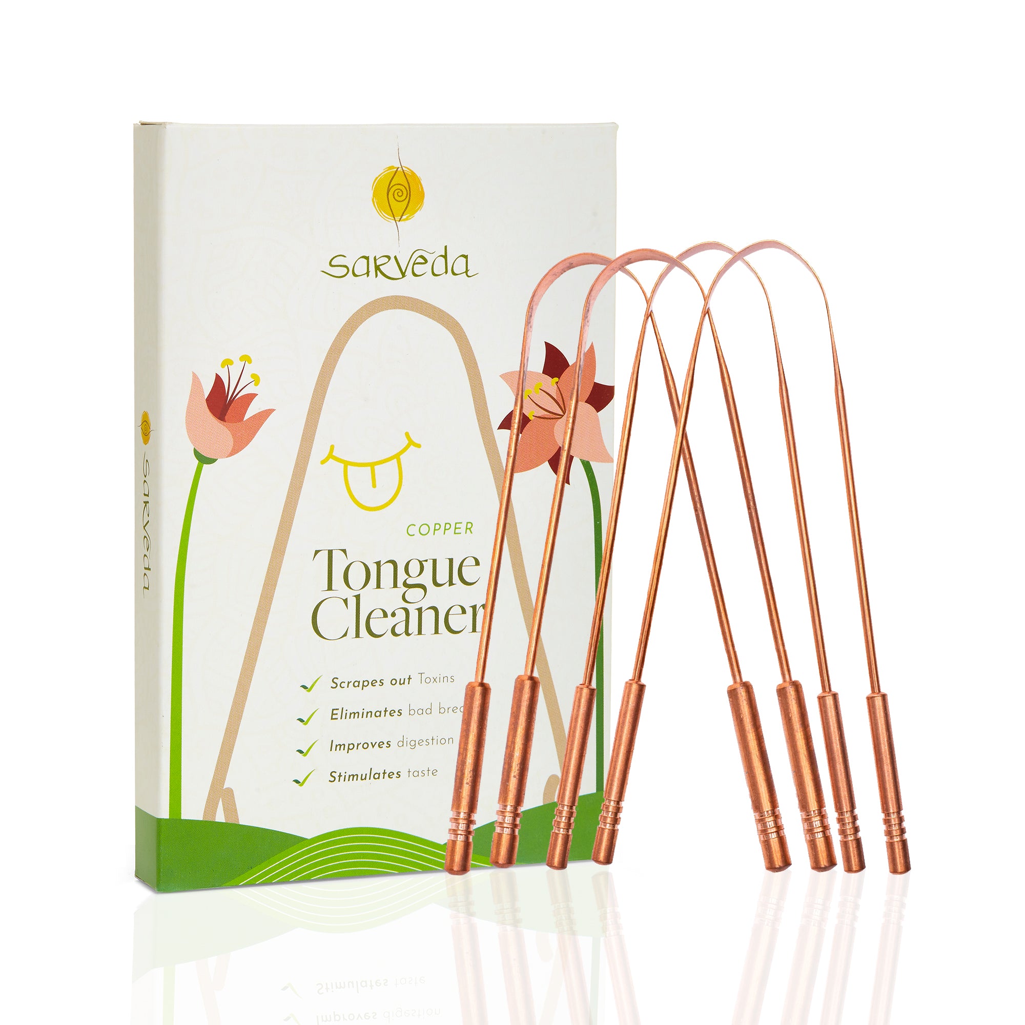 Sarveda Ayurvedic Copper Tongue Cleaner | Straight | Pack of 4