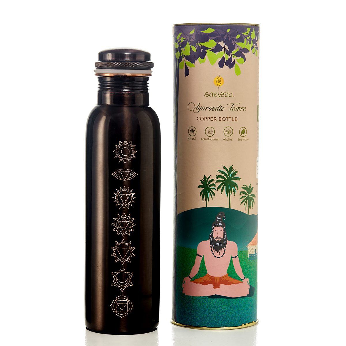 Sarveda 7 Chakra Vintage Copper Water Bottle | 1 Litre