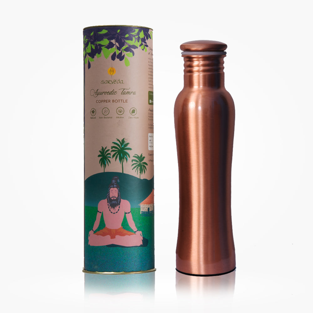 Sarveda Curved Plain Copper Water Bottle | 1 Litre