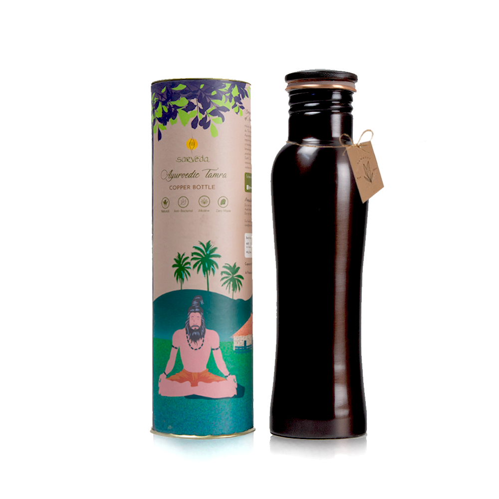 Sarveda Curved Vintage Copper Water Bottle | 1 Litre