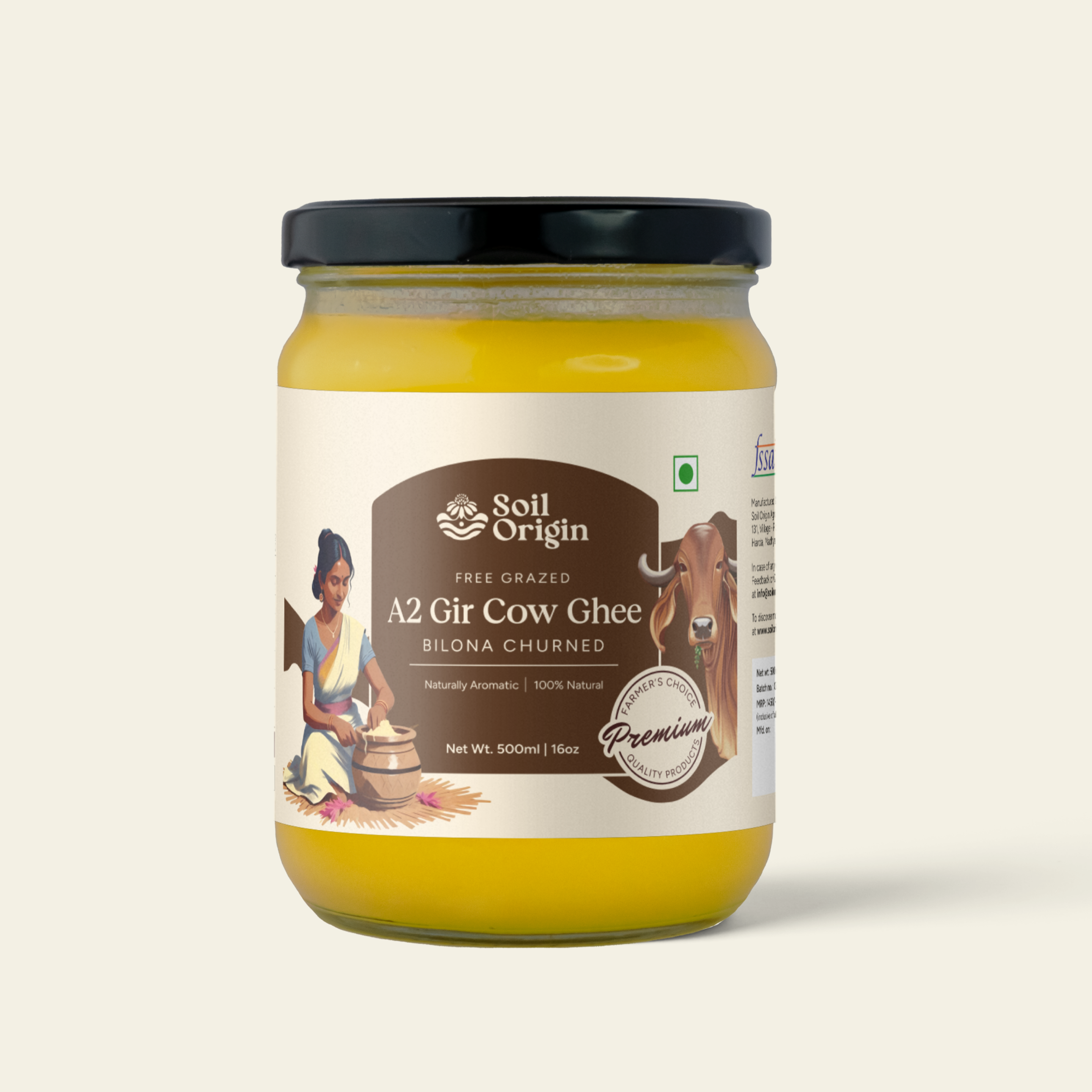 Soil Origin A2 Gir Cow Ghee (Bilona Churned) - 250 Ml