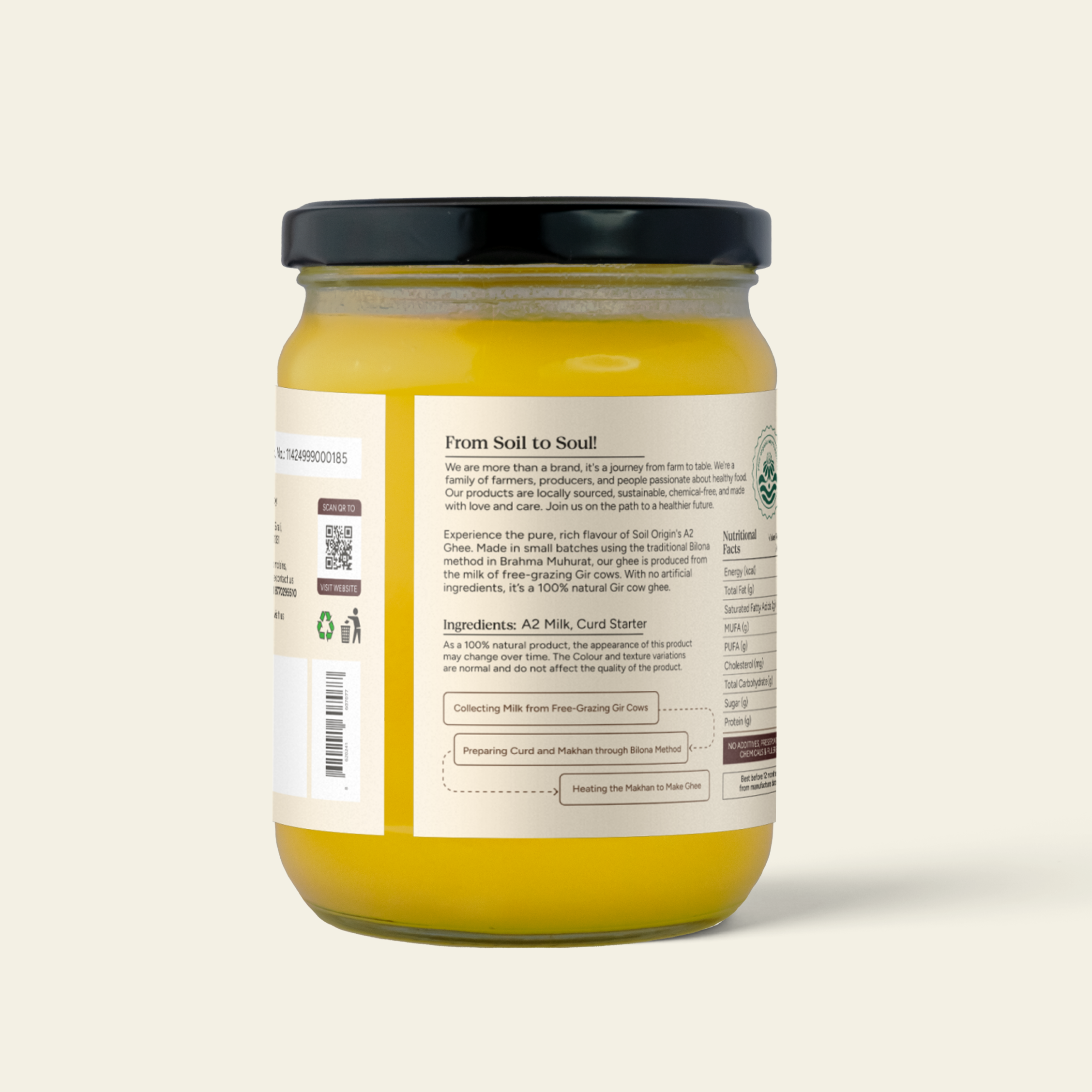 Soil Origin A2 Gir Cow Ghee (Bilona Churned)