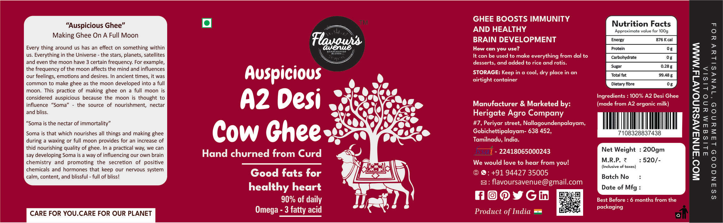 Flavours Avenue Auspicious A2 Desi Cow Ghee 200g