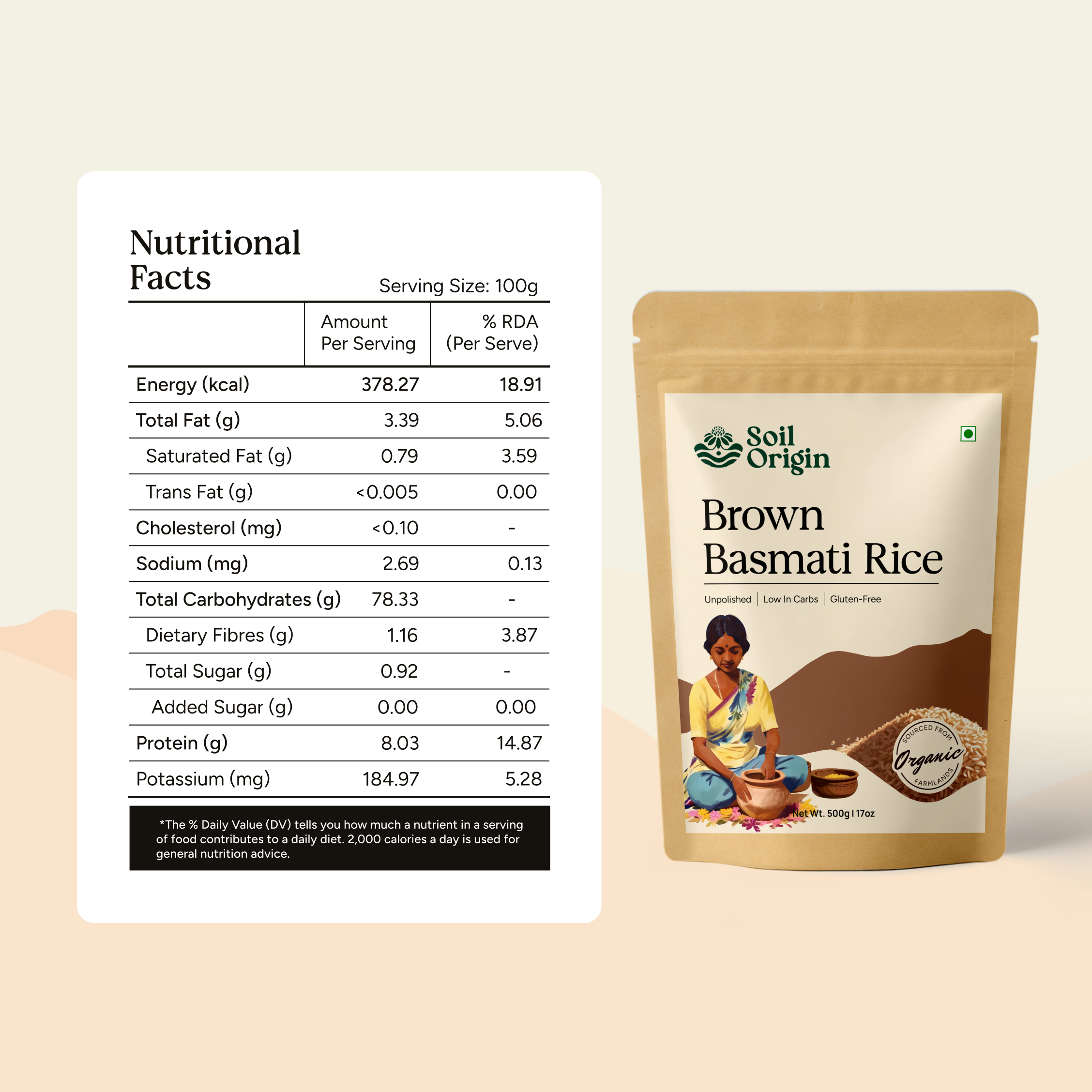 Soil Origin Brown Bashmati Rice - 500 Gm