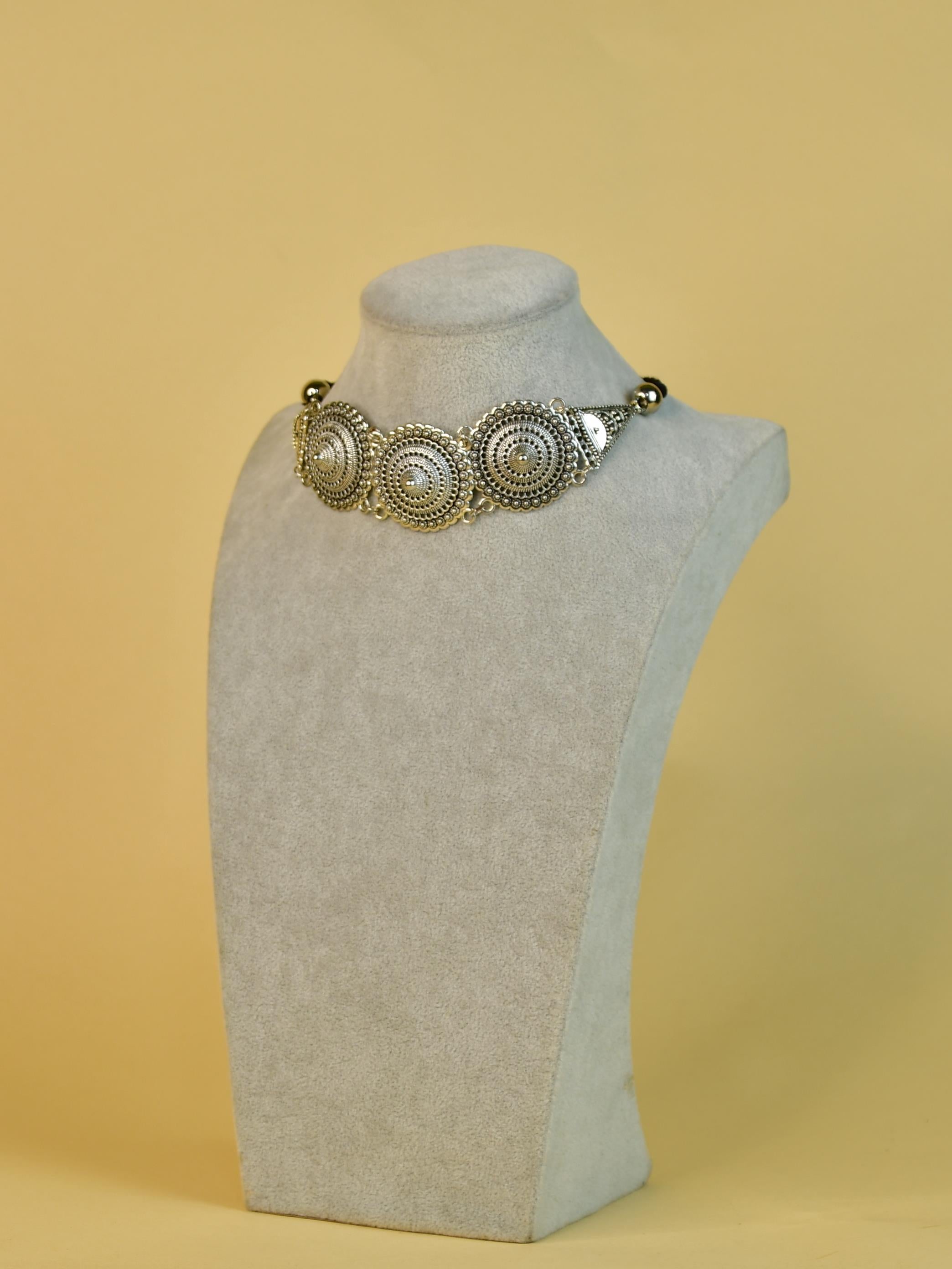 Sowpeace Handcrafted German Silver Choker: Circles and Triangles Design