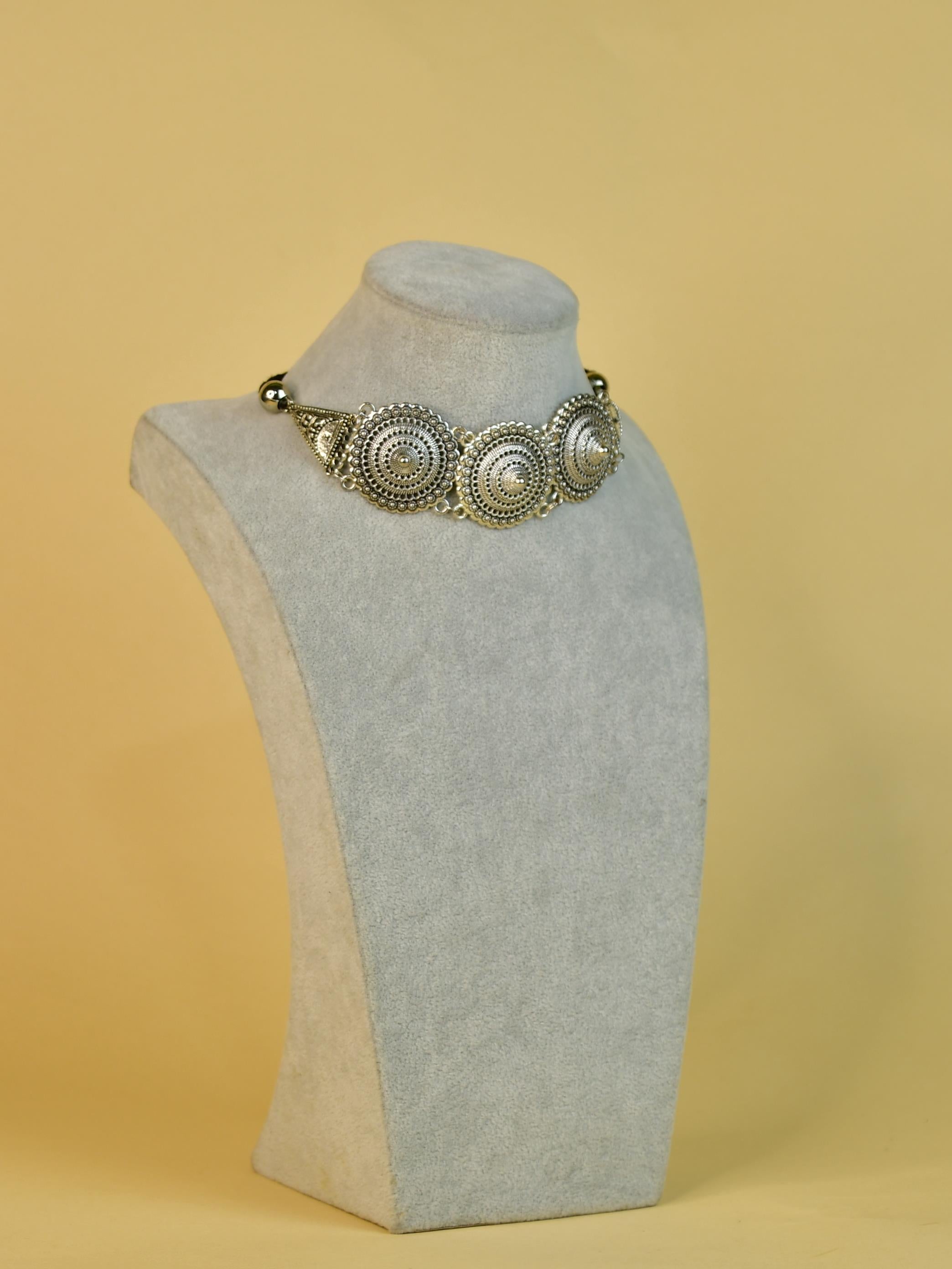 Sowpeace Handcrafted German Silver Choker: Circles and Triangles Design