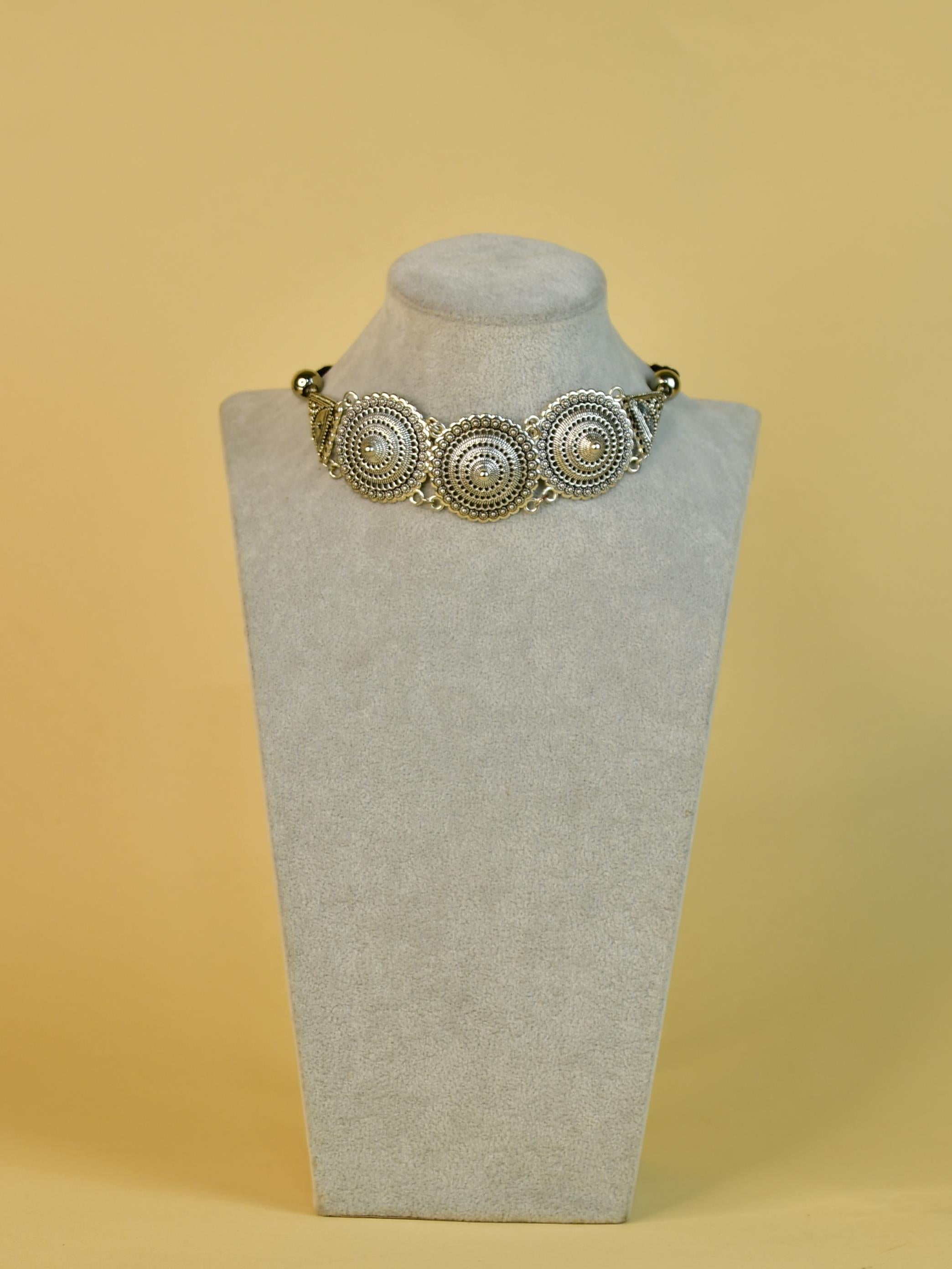 Sowpeace Handcrafted German Silver Choker: Circles and Triangles Design