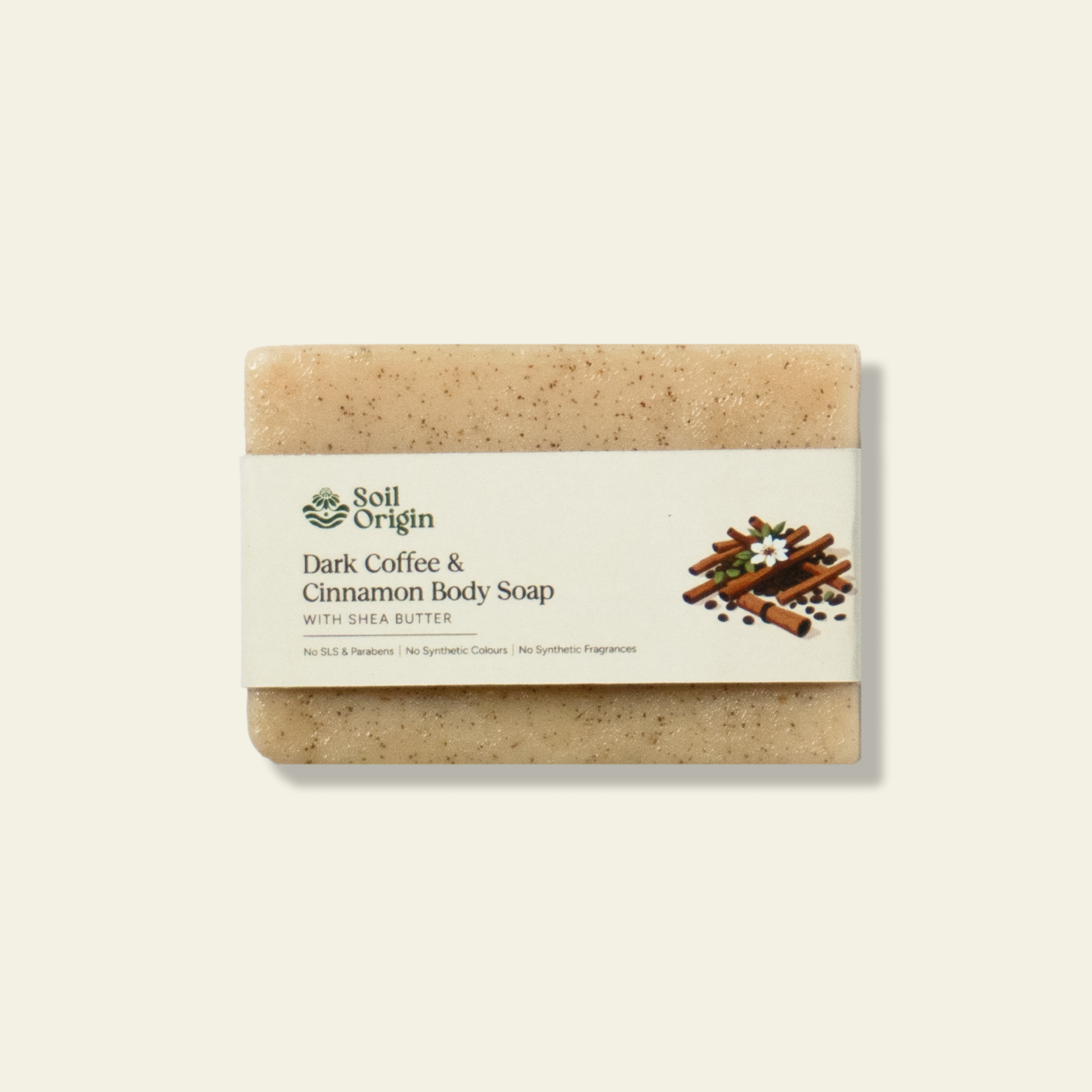 ⁠Soil Origin Dark Coffee and Cinnamon Body Soap With Shea Butter - 100 Gm