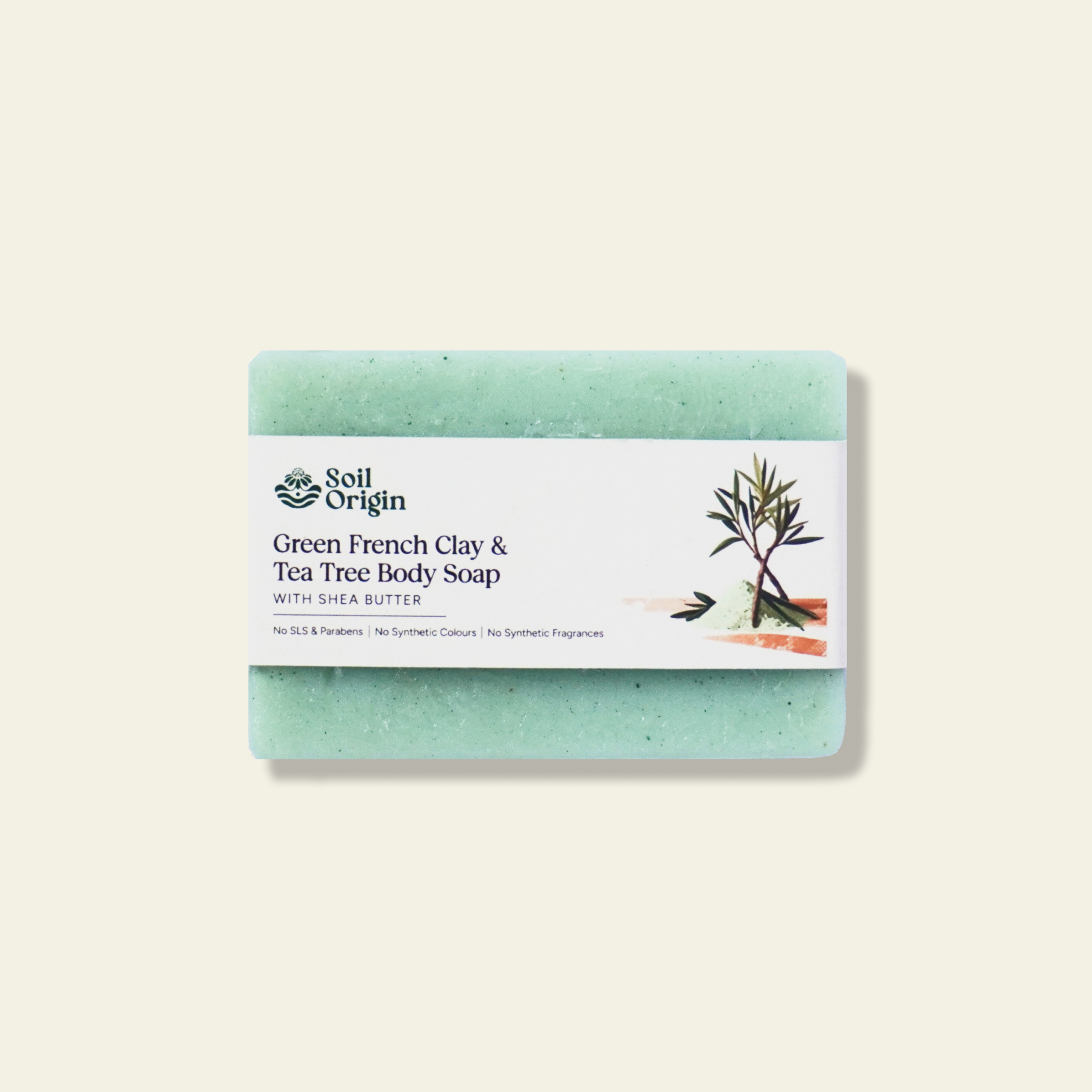 Soil Origin Green French Clay & Tea Tree Body Soap With Shea Butter - 100 Gm