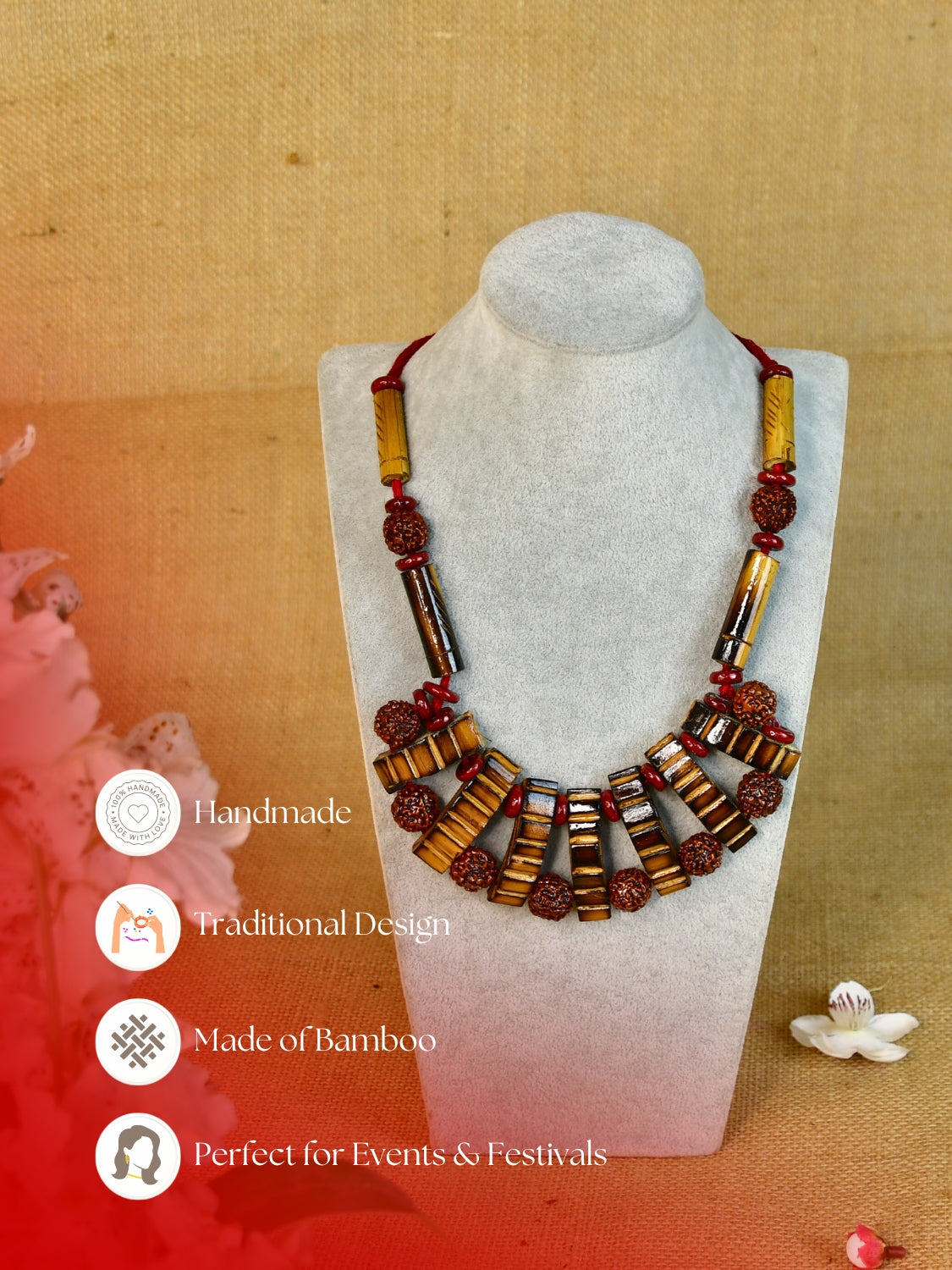 Handcrafted Bamboo & Rudraksha Necklace by Sowpeace – Reviving Indian Art