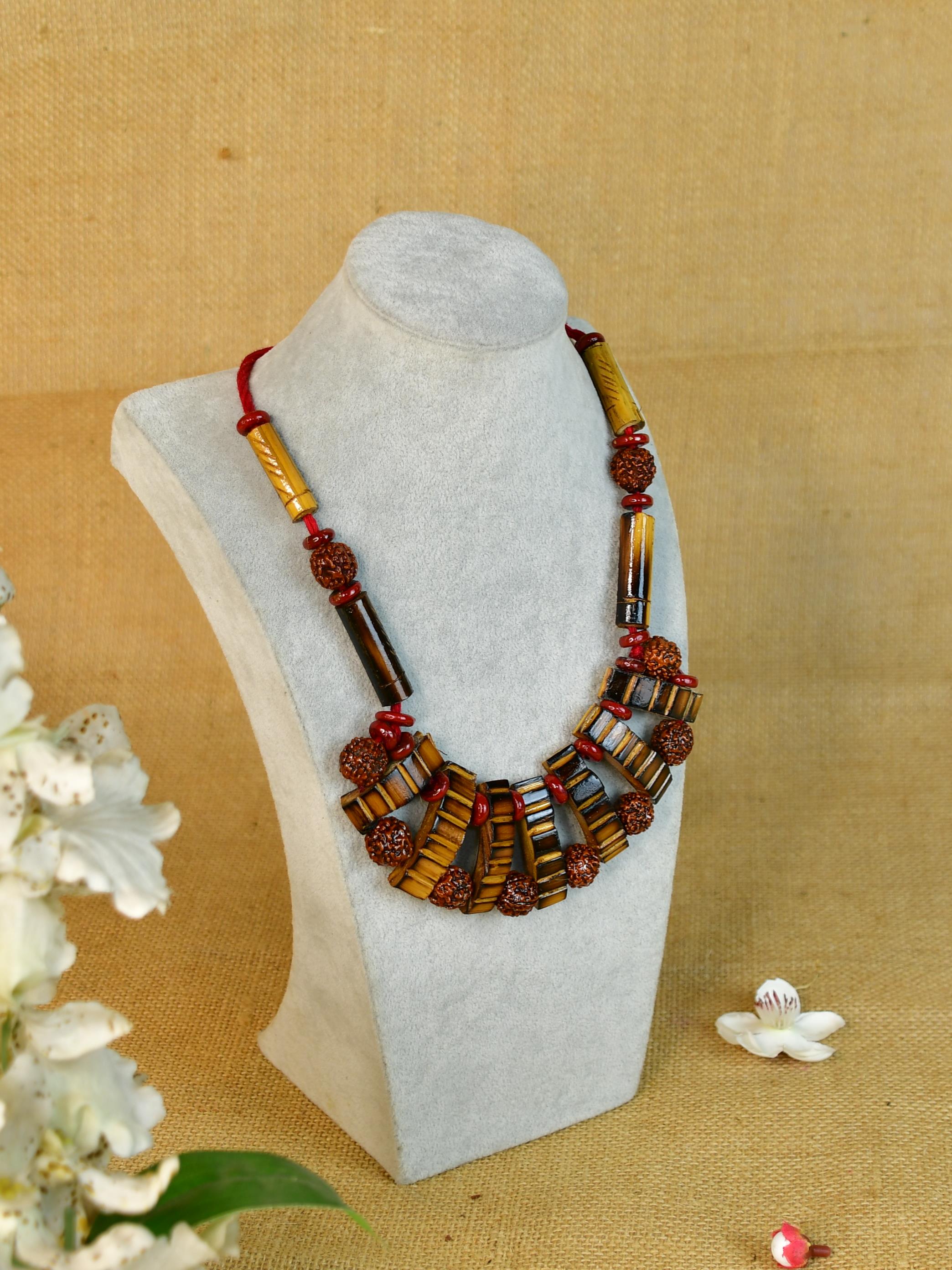 Handcrafted Bamboo & Rudraksha Necklace by Sowpeace – Reviving Indian Art