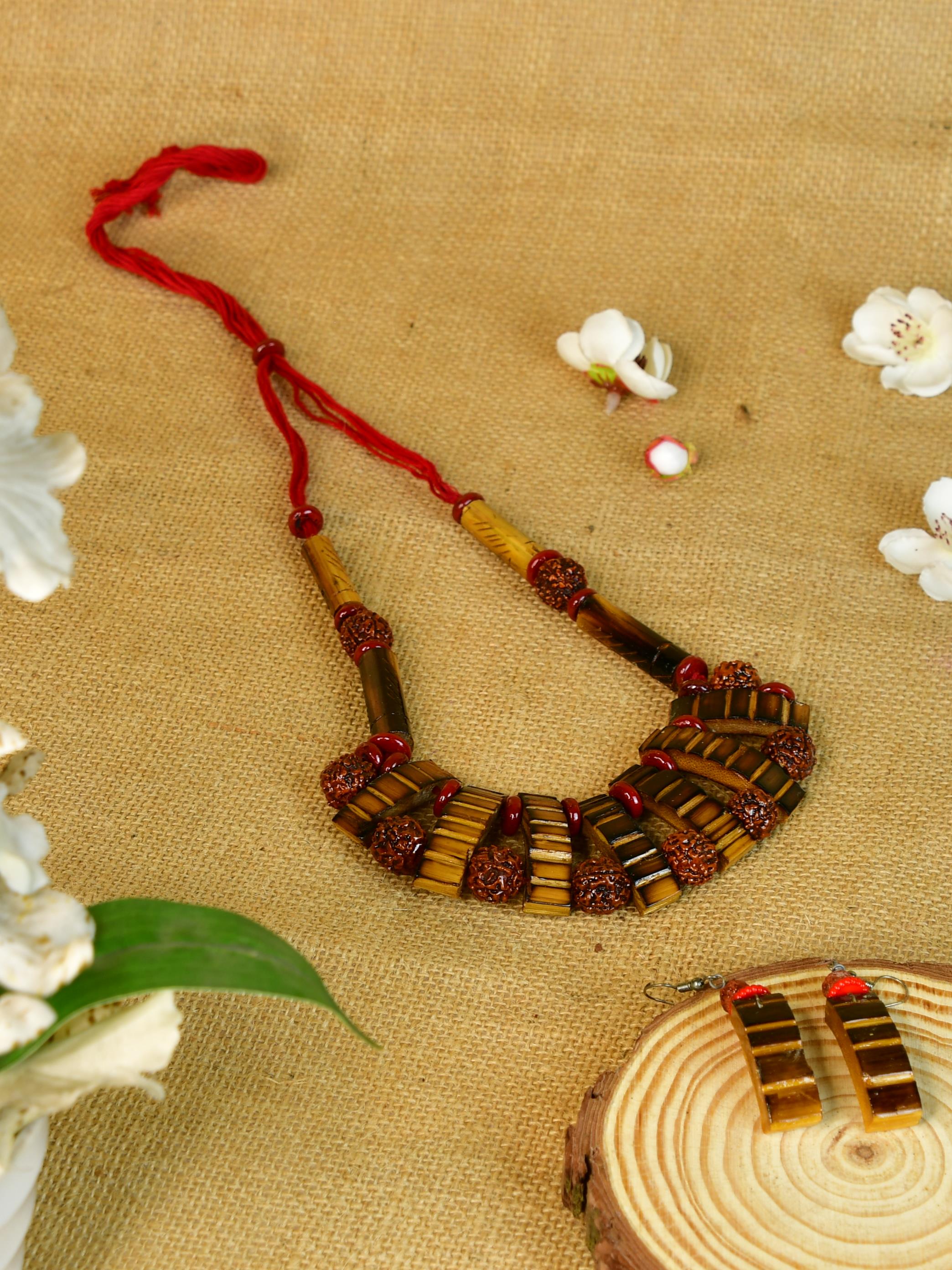 Handcrafted Bamboo & Rudraksha Necklace by Sowpeace – Reviving Indian Art