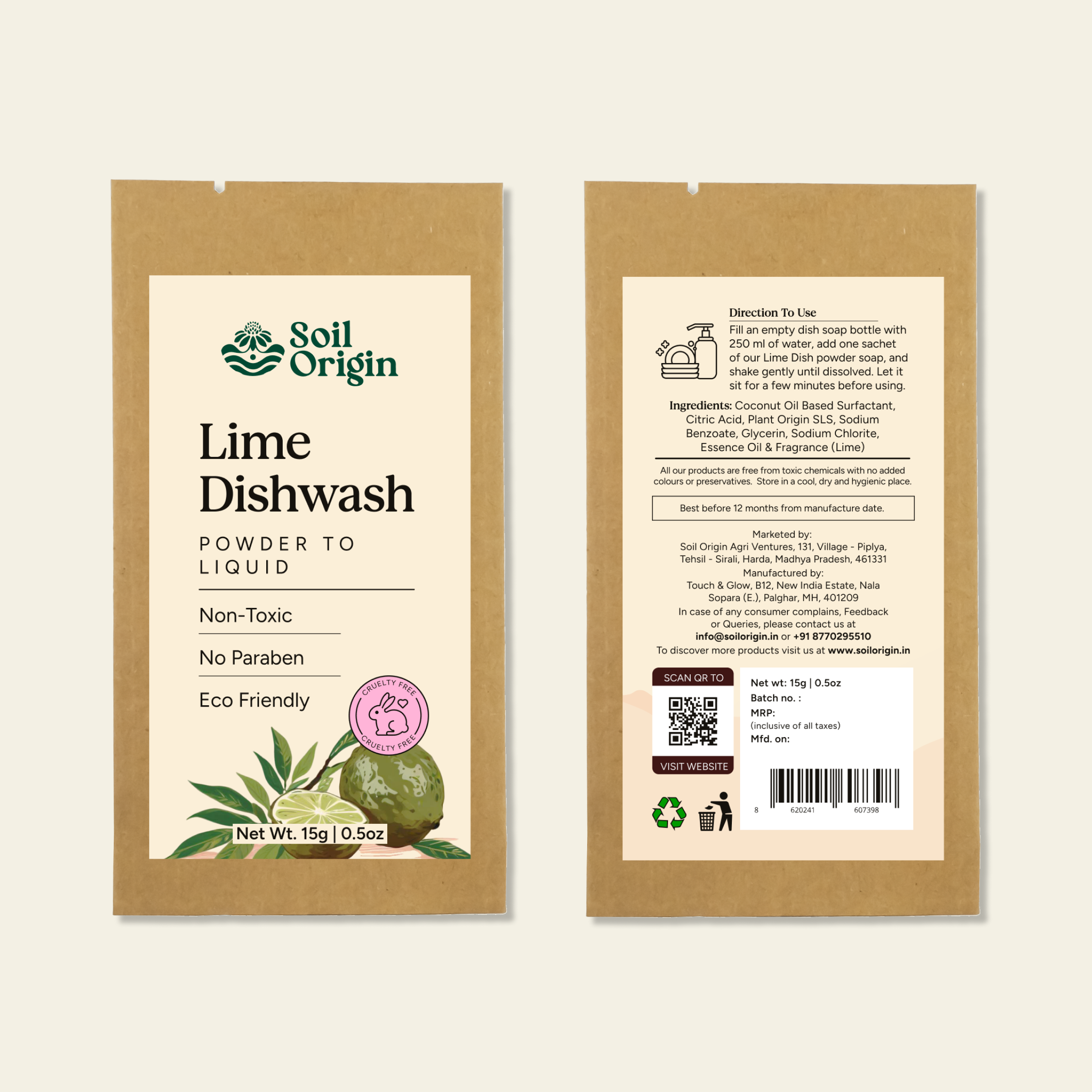 Soil Origin Eco-Friendly Hand & Dishwash Set - Jasmine Handwash & Lime Dishwash