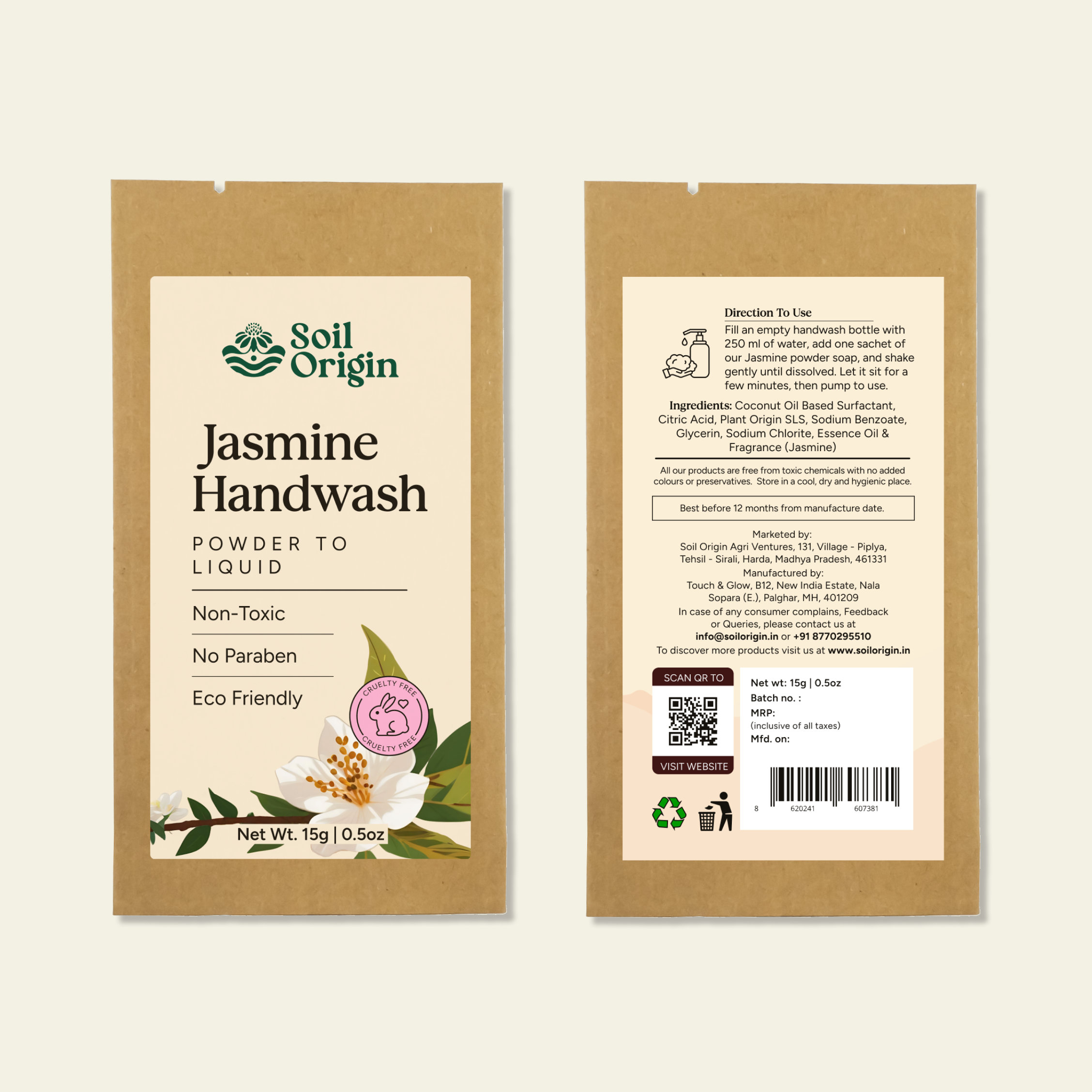 Soil Origin Eco-Friendly Hand & Dishwash Set - Jasmine Handwash & Lime Dishwash