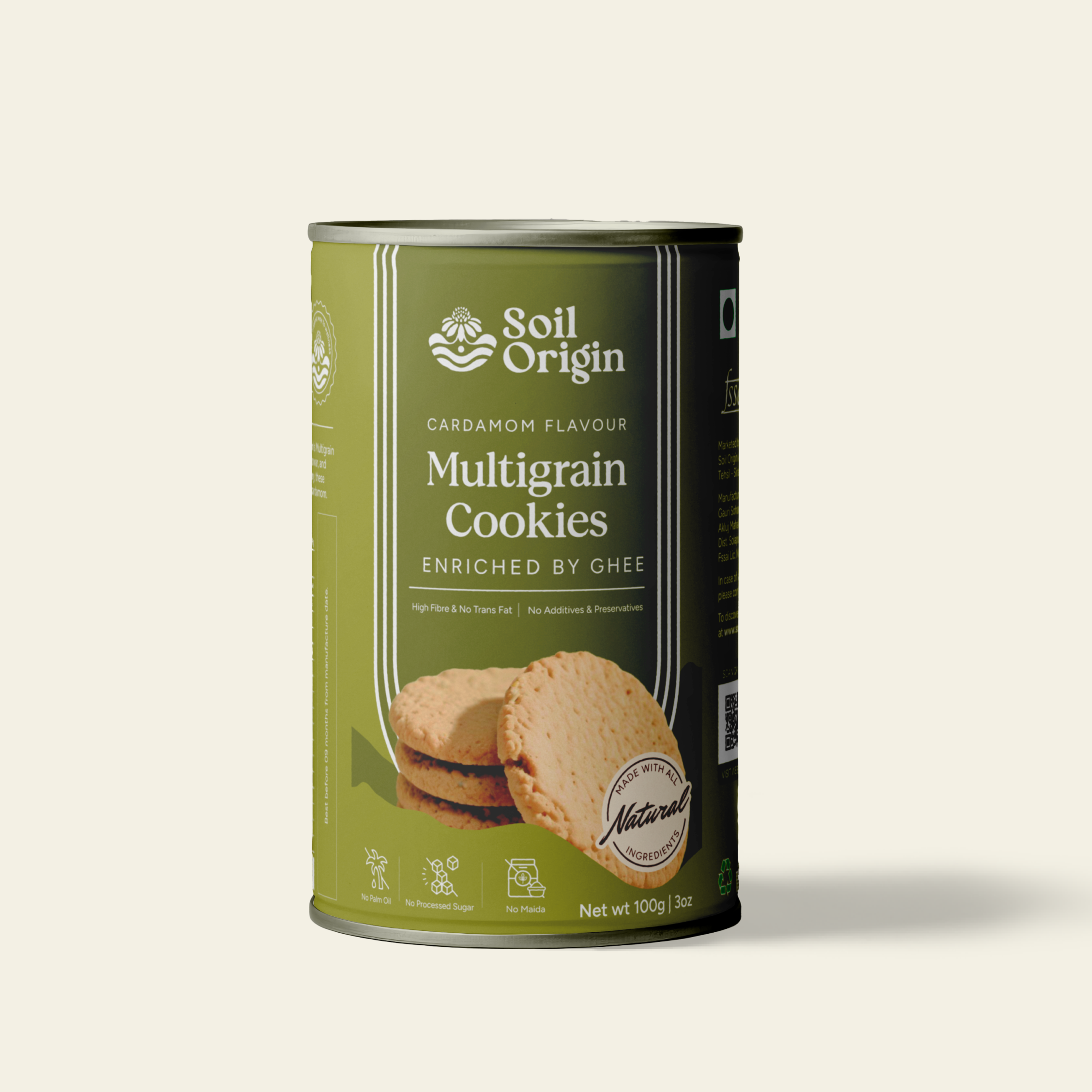 Soil Origin Multigrain Cardamom Cookies , Enriched By Ghee & Jaggery - 100 Gm