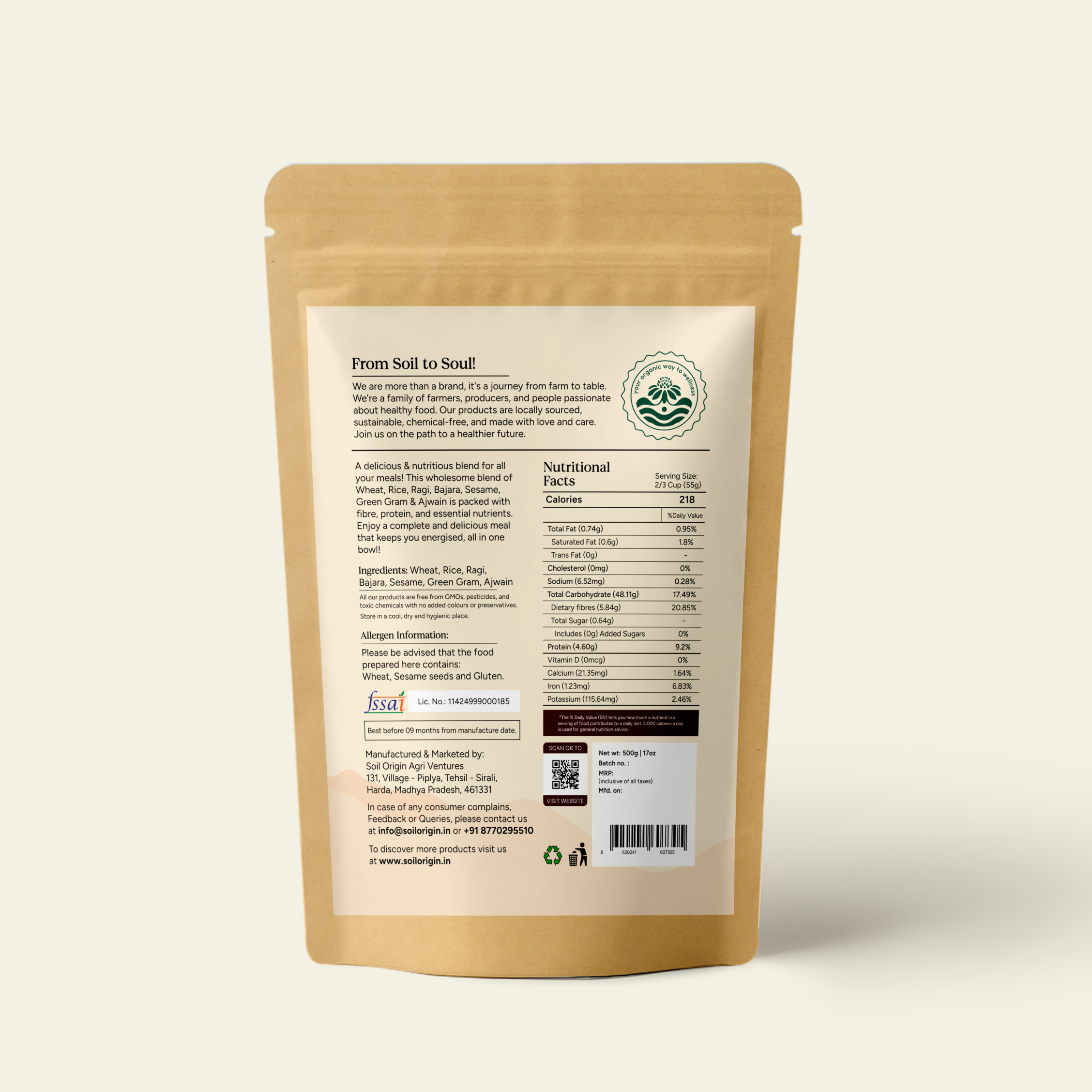 Soil Origin Multigrain Daliya - 500 Gm