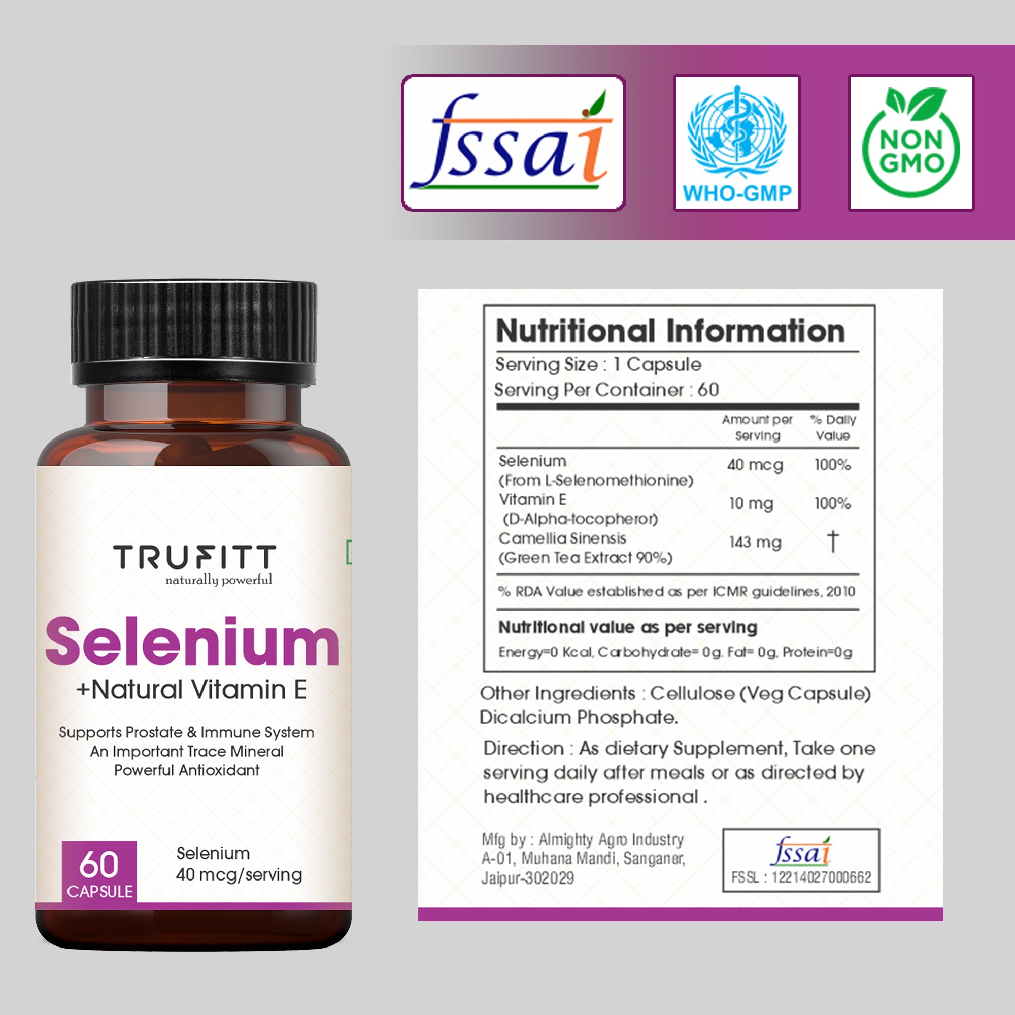 Simply Earth Rosemary Dried Leaves For HairTrufitt Selenium Capsules 40mcg + Vitamin E 10 MG Growth- 100 GM