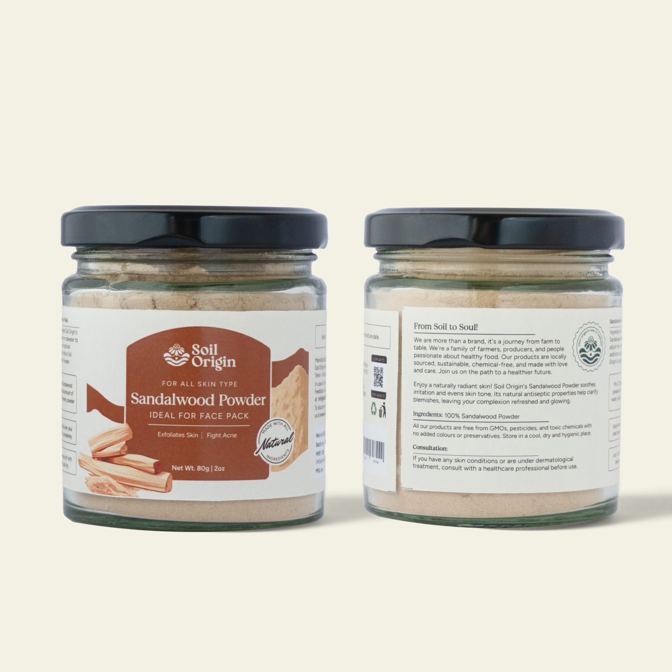 Soil Origin Natural Skincare Duo - Sandalwood Powder & Multani Mitti