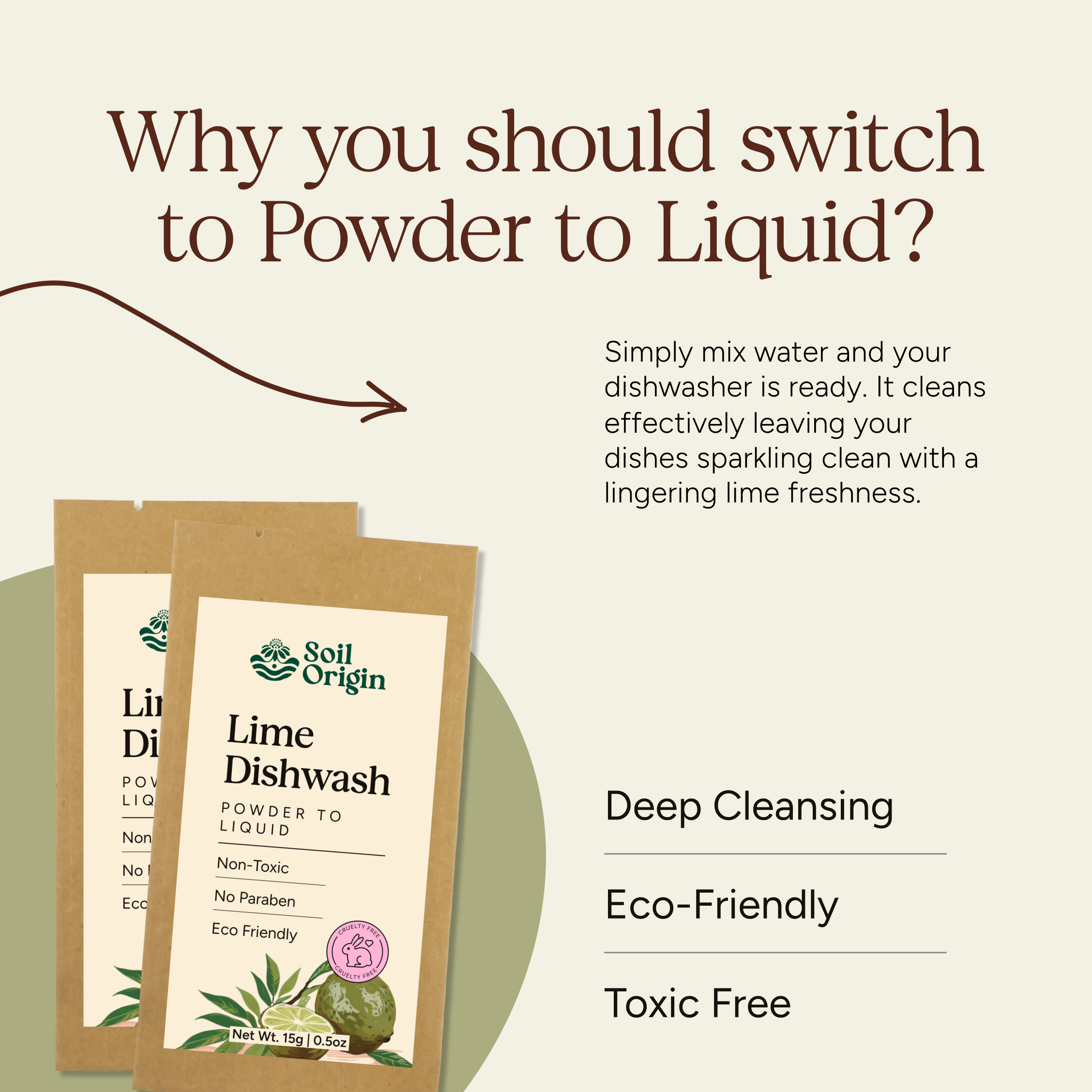 Soil Origin Powder to Liquid Dishwash (Lime),Toxic Free, Make 250 Ml