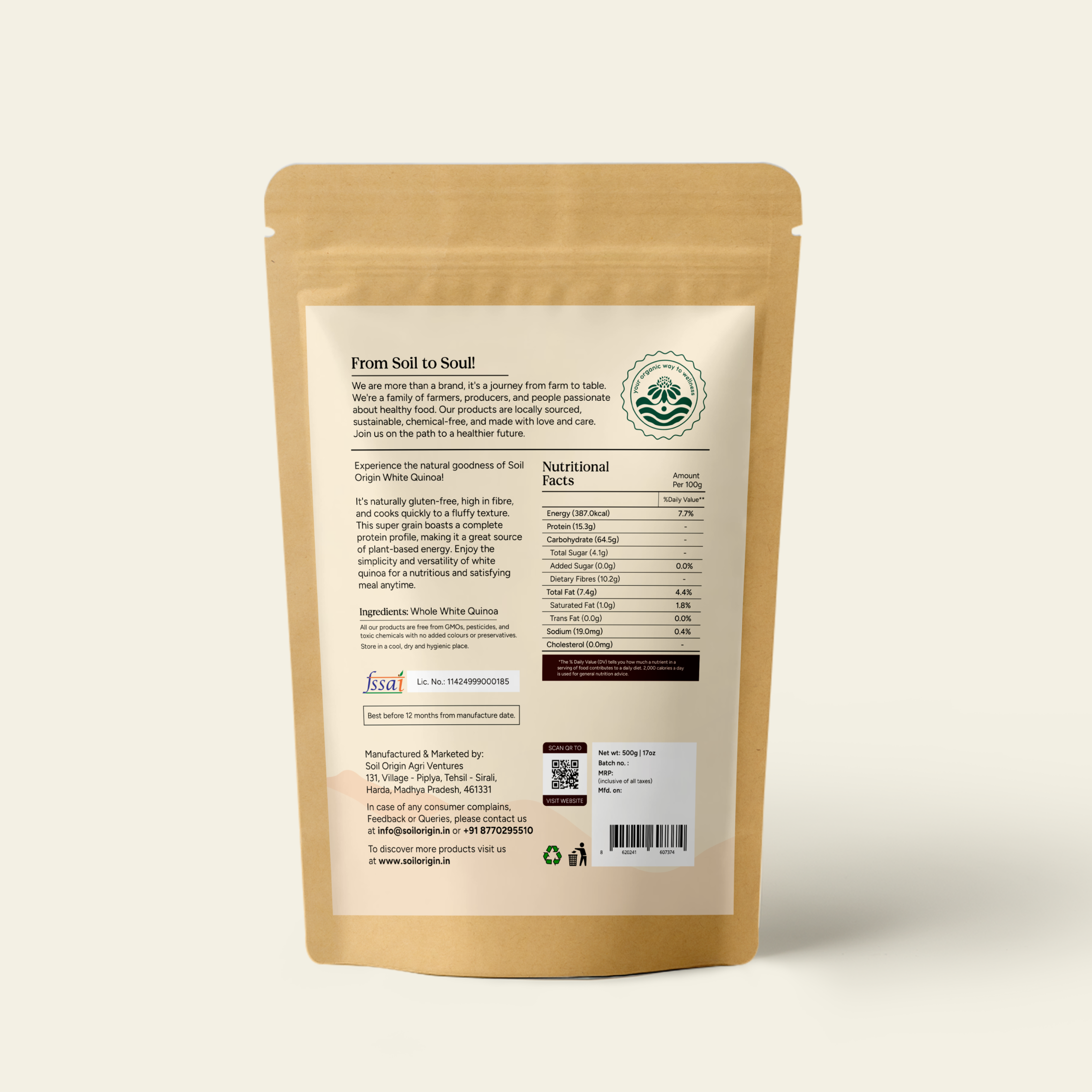 Soil Origin Quinoa Whole - 500 Gm