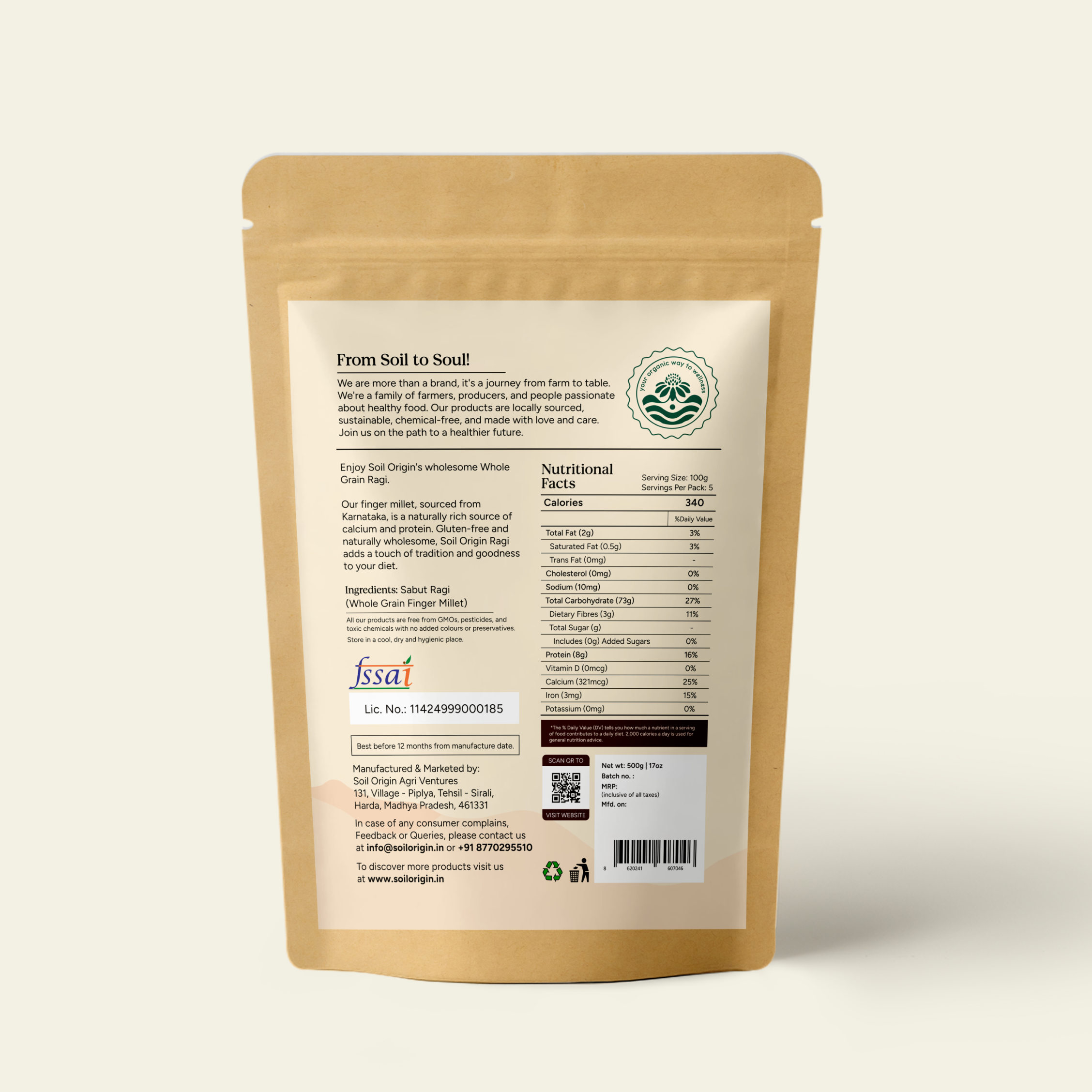 Soil Origin Ragi Whole (Finger Millet) - 500 Gm