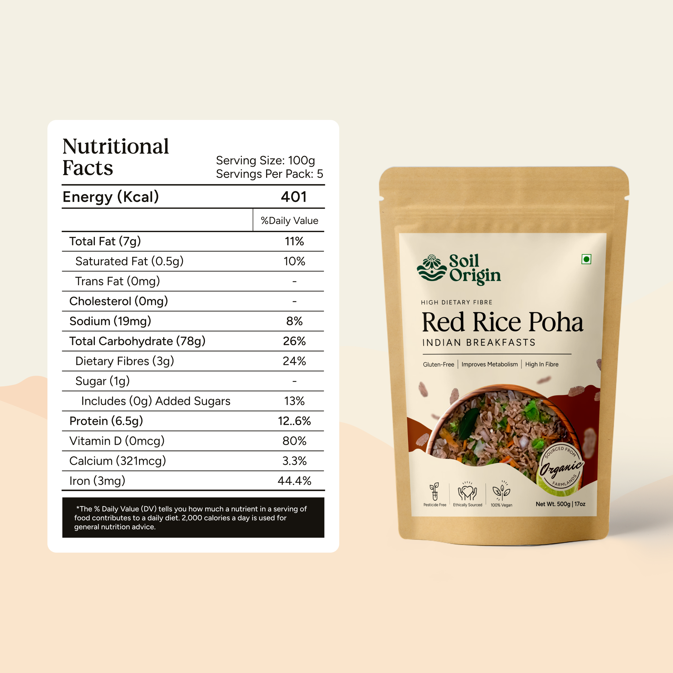 Soil Origin Red Rice Poha (Flakes) - 500 Gm