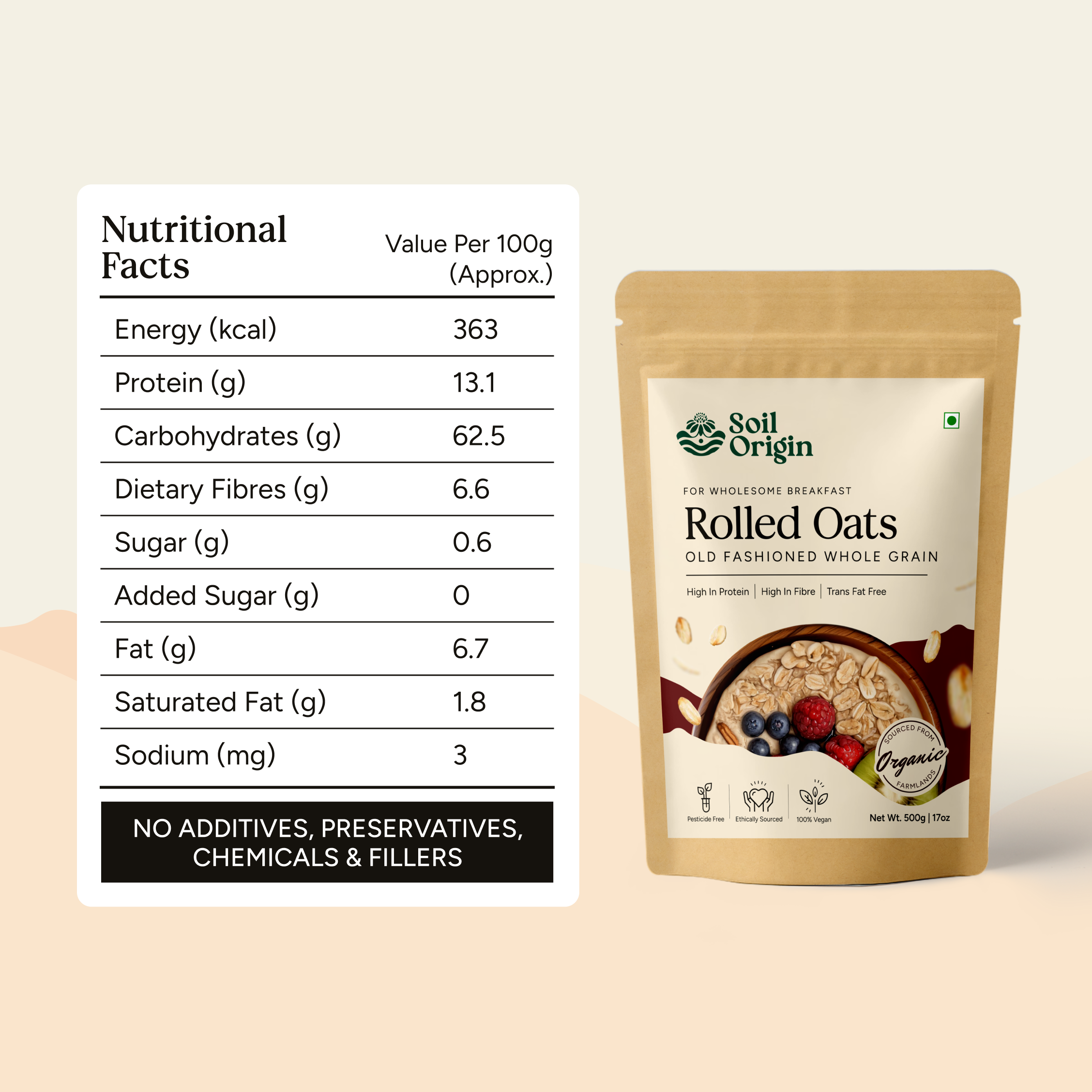 Soil Origin Rolled Oats - 500 Gm