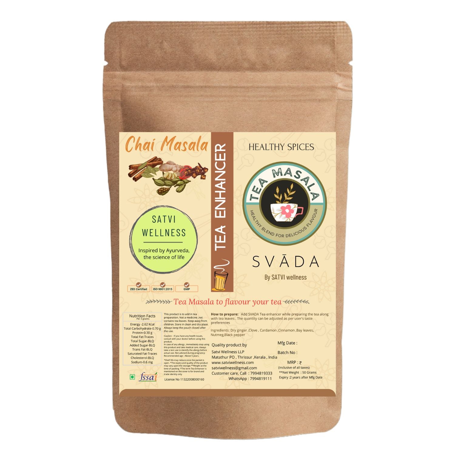 Satvi Wellness Tea masala - Indian Chai Masala with Ginger