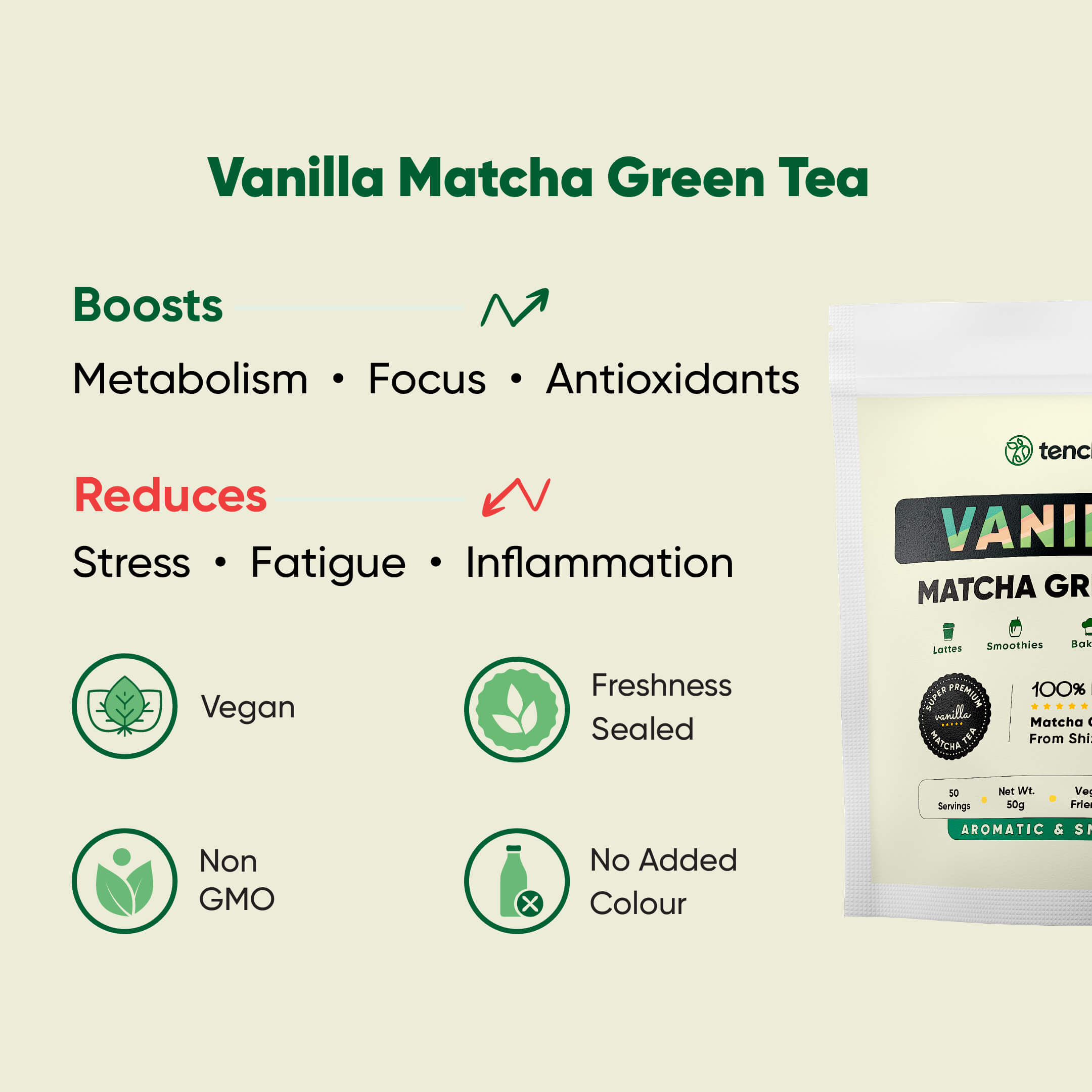 Tencha Vanilla Matcha Tea, 50 Servings, 50 GM