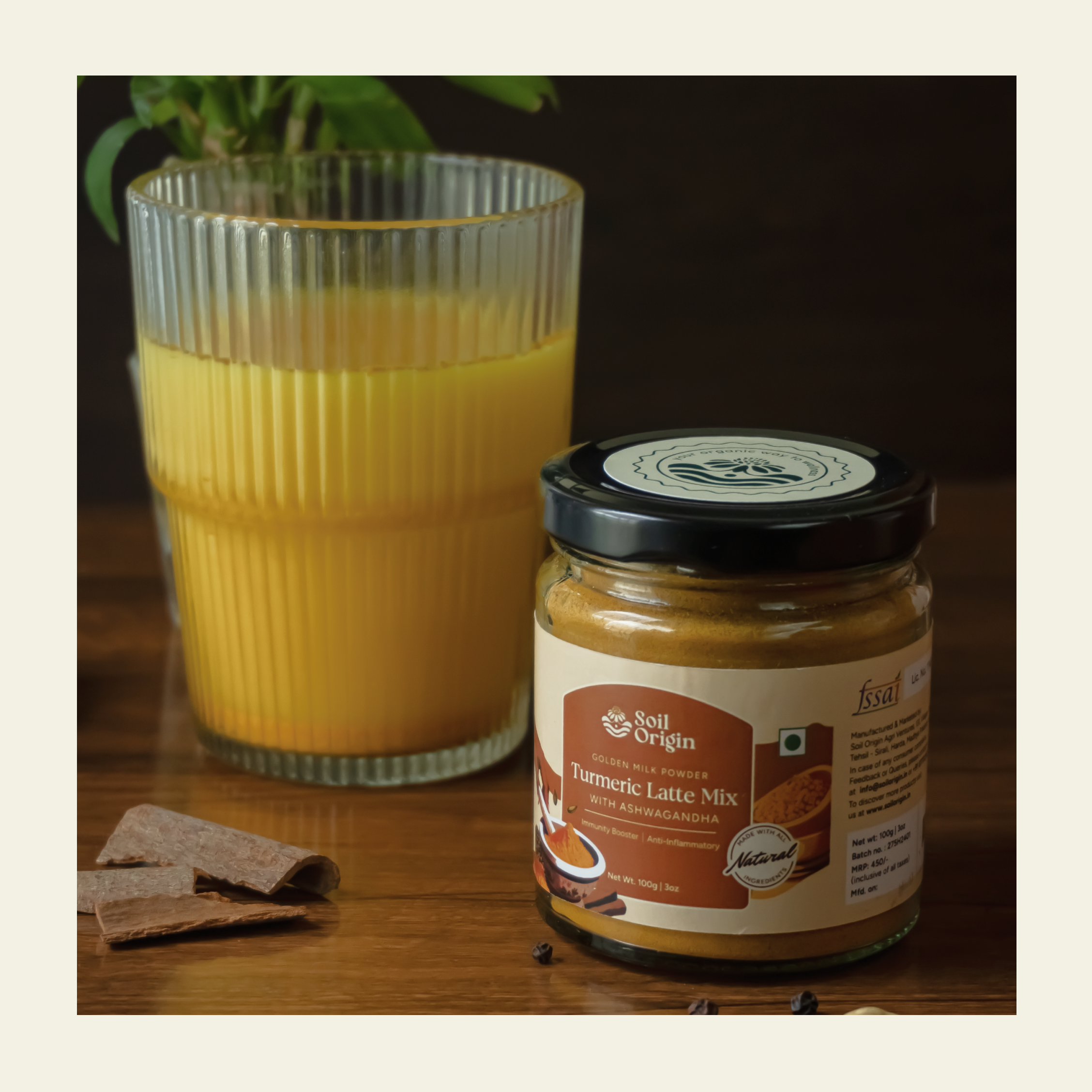 Soil Origin Turmeric Latte Mix  With Ashwagandha (Golden Milk Powder) - 100 Gm