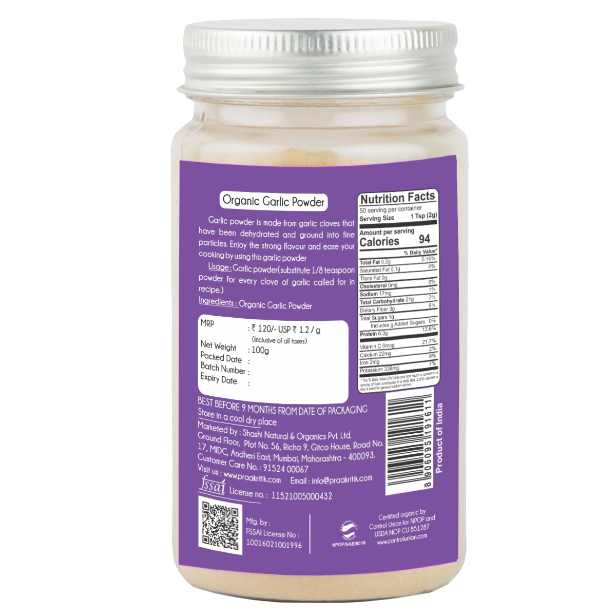 Praakritik Organic Garlic Powder 100g