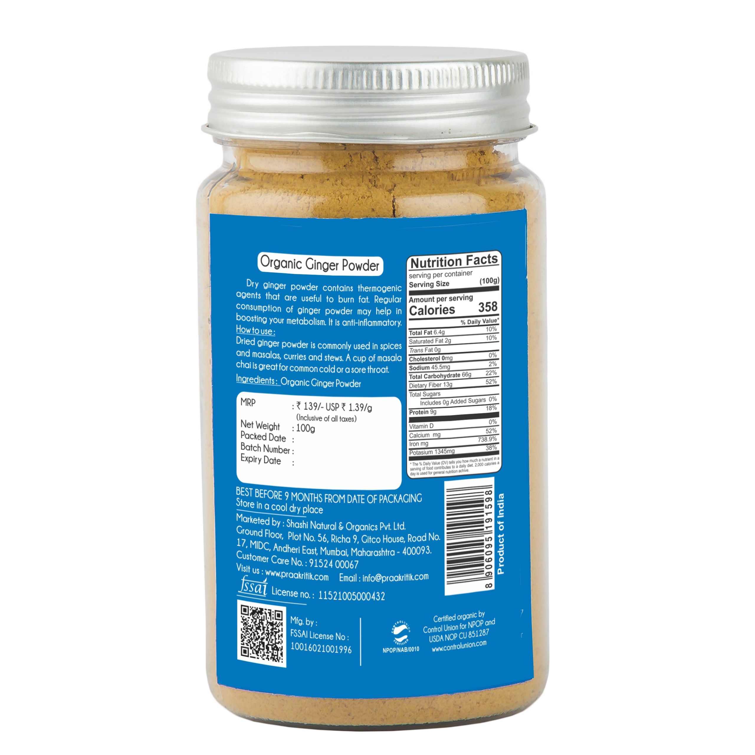 Praakritik Organic Ginger Powder 100g