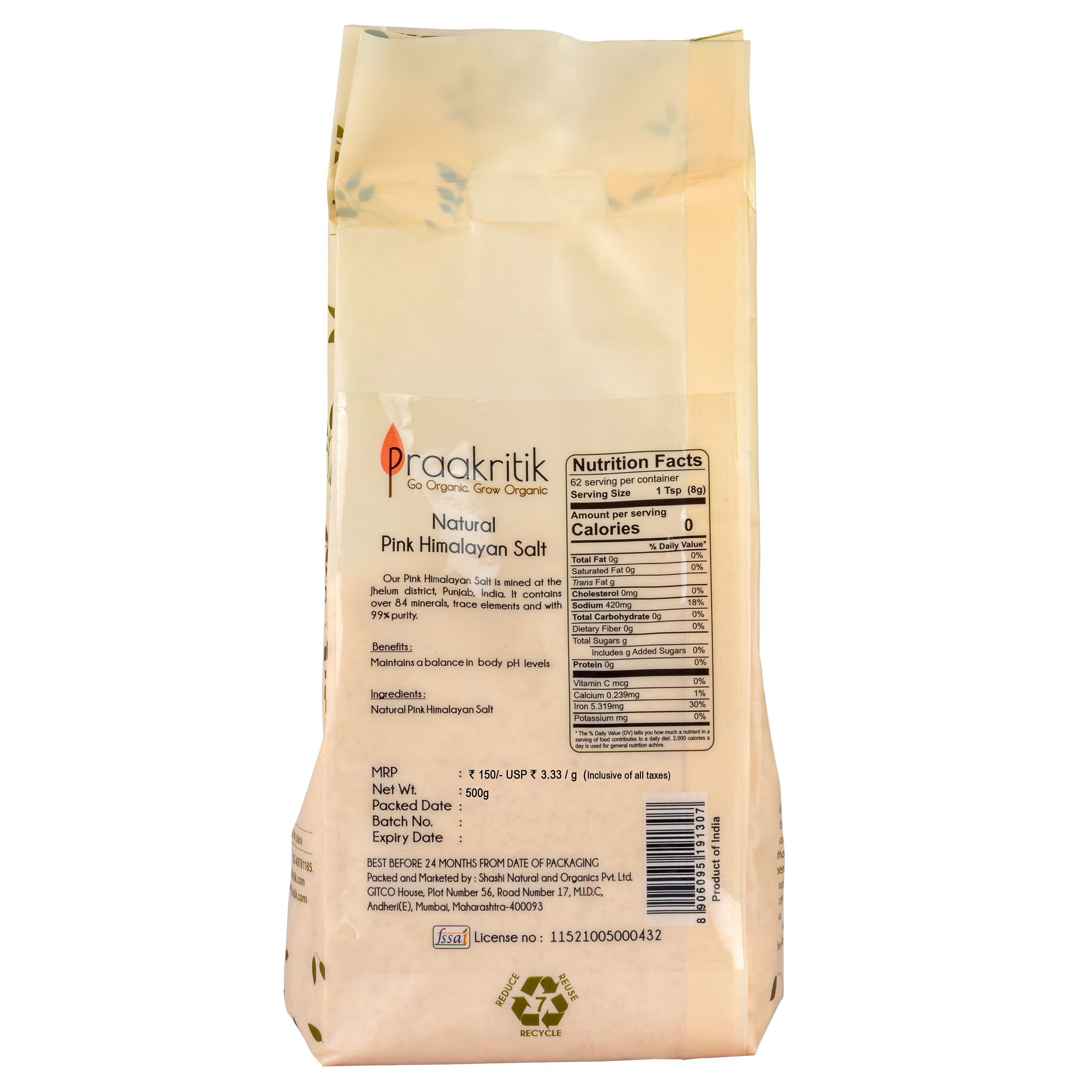 Praakritik Natural Himalayan Pink Salt 500g