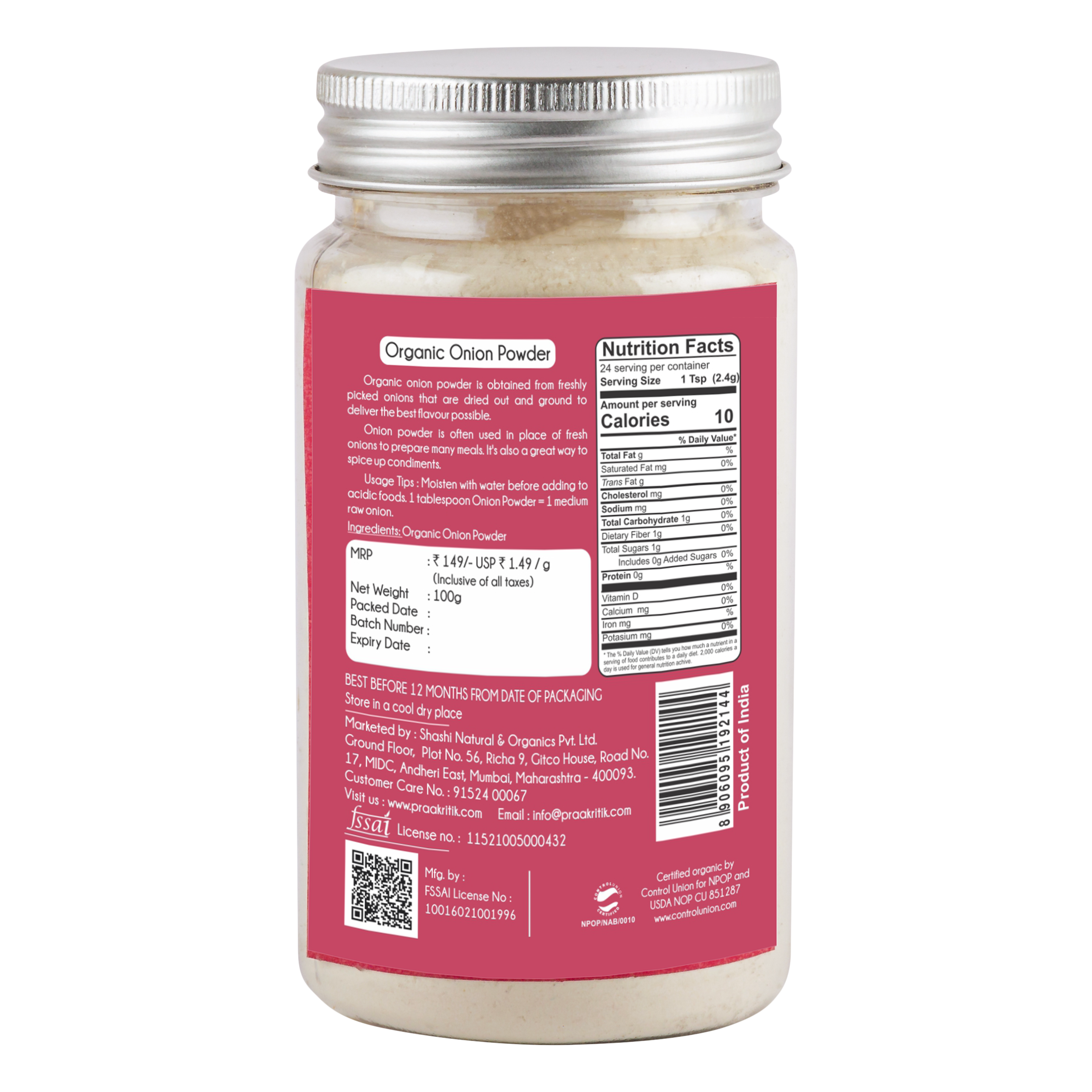 Praakritik Organic Onion Powder 100g