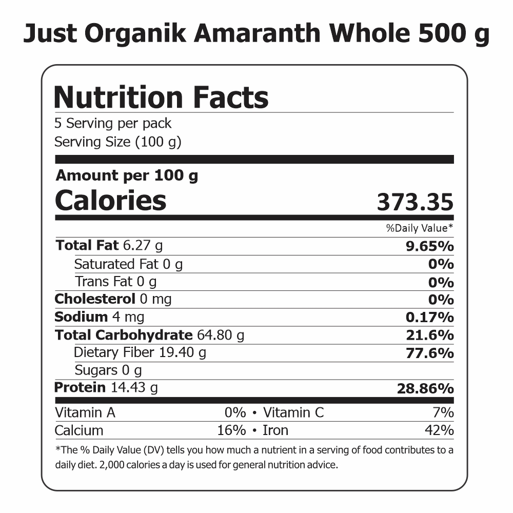 Just Organik Organic Amaranth 1kg(pack of 2, 2x500g)