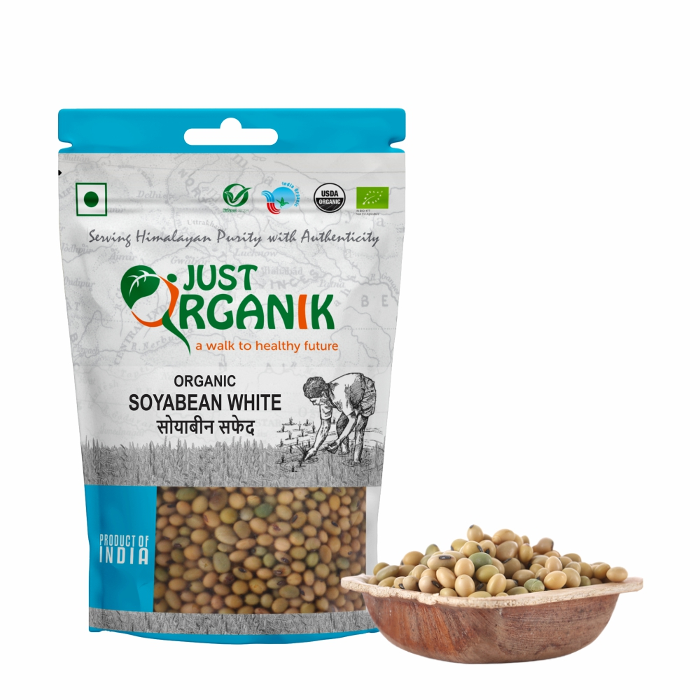 Just Organik Organic Soyabean White 1kg (pack of 2, 2x500g)