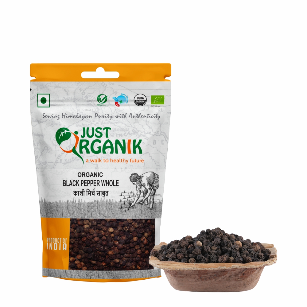 Just Organik Organic Black Pepper Whole 200g (pack of 2, 2x100g)