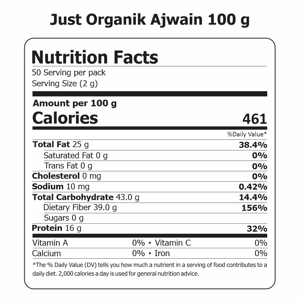 Just Organik Organic Ajwain 300g (pack of 3, 3x100g)